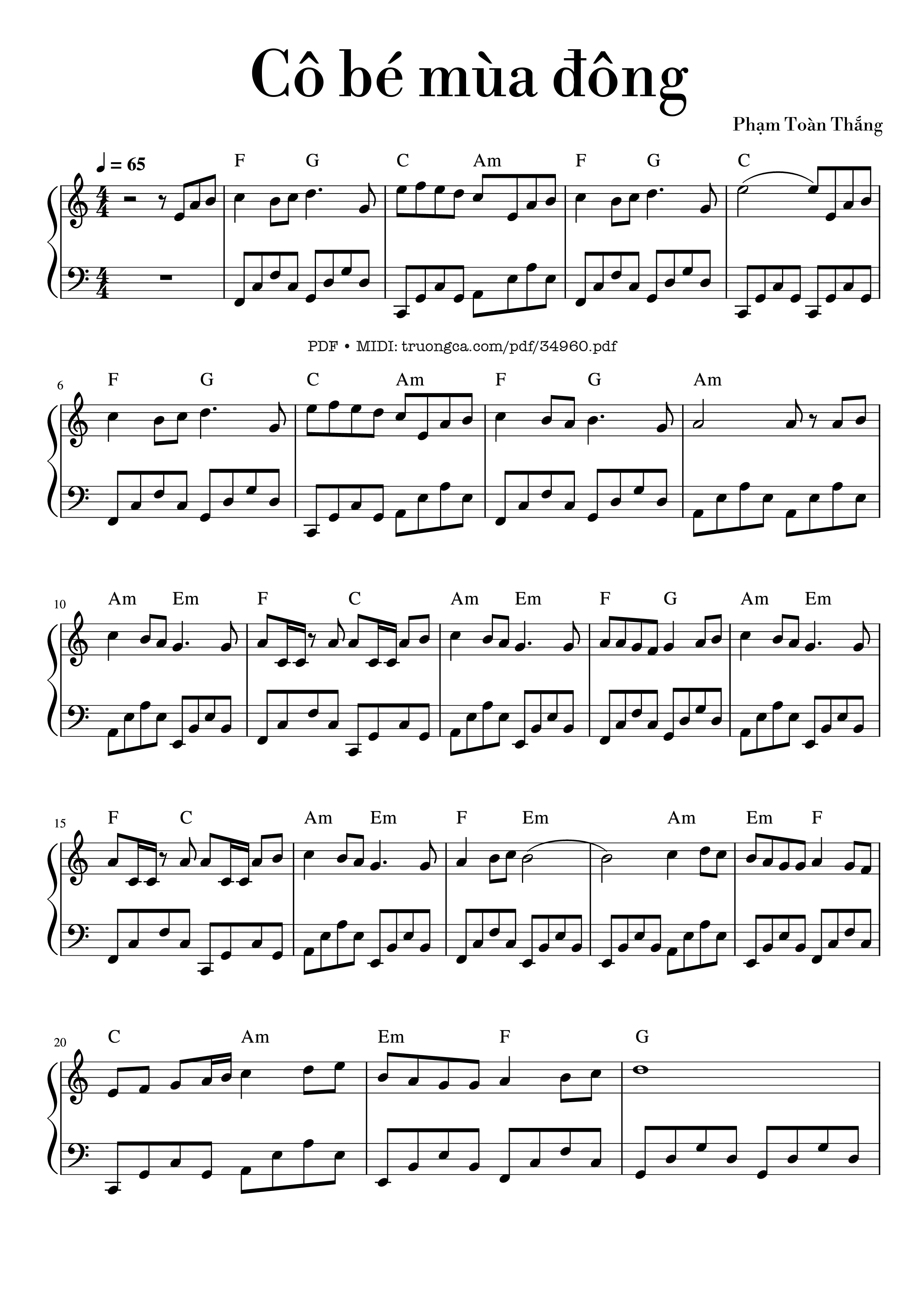 Sheet nhạc PDF bài Cô bé mùa đông Piano