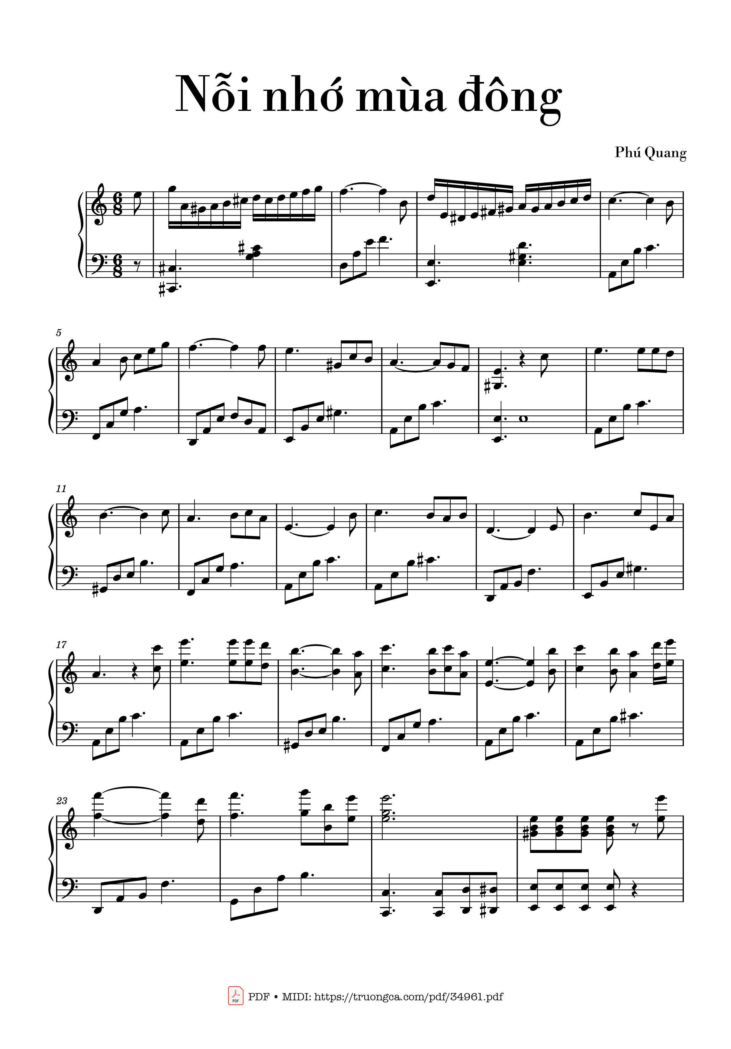 Sheet nhạc PDF bài Nỗi nhớ mùa đông Piano