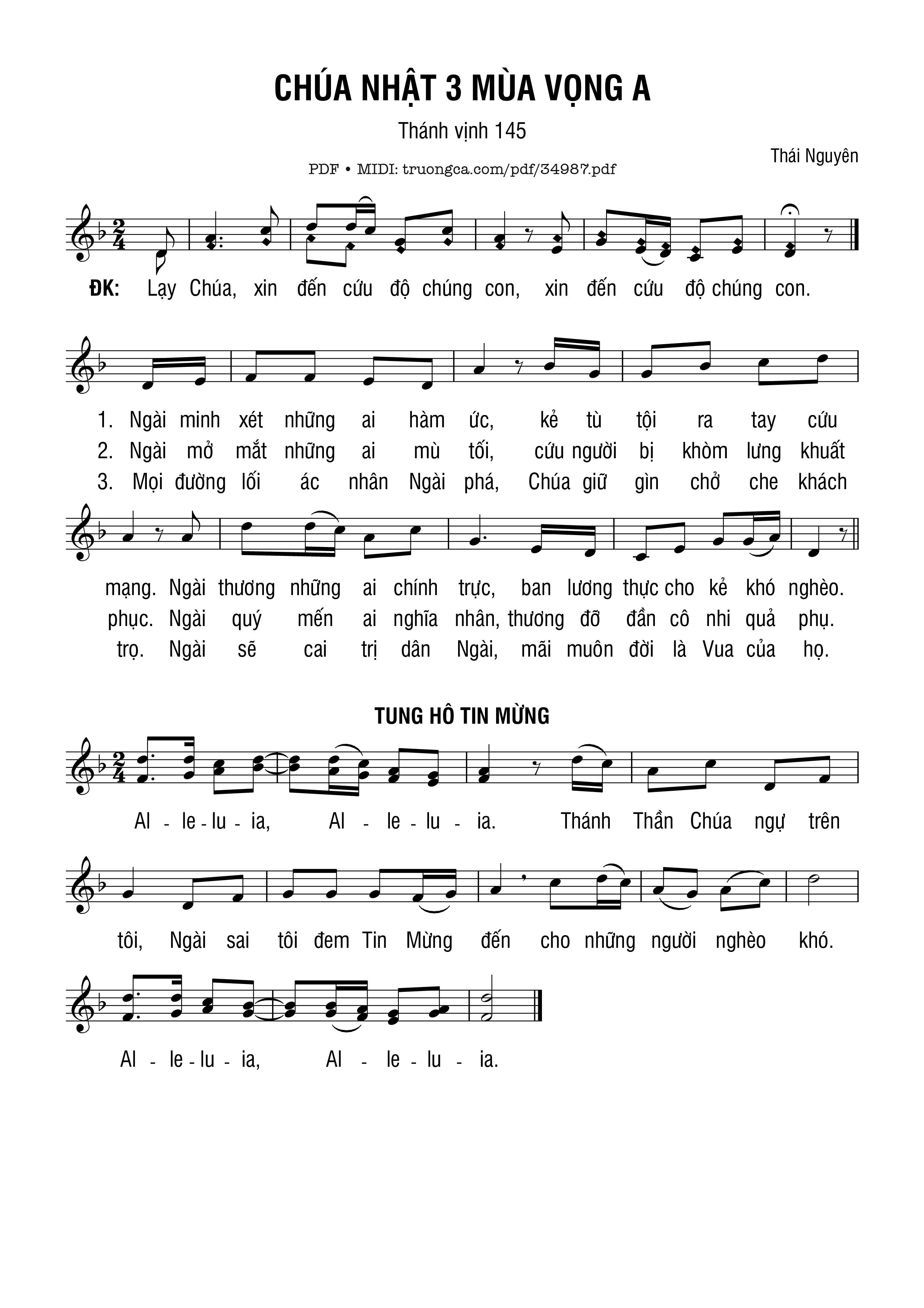 Trang 1 của Sheet nhạc PDF bài hát Thánh Vịnh 145, Chúa Nhật 3A Mùa Vọng - Thái Nguyên