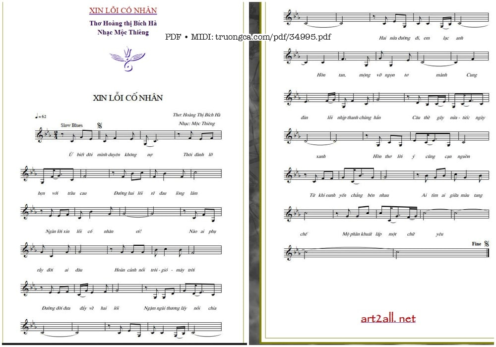 Sheet nhạc PDF bài Xin lỗi cố nhân