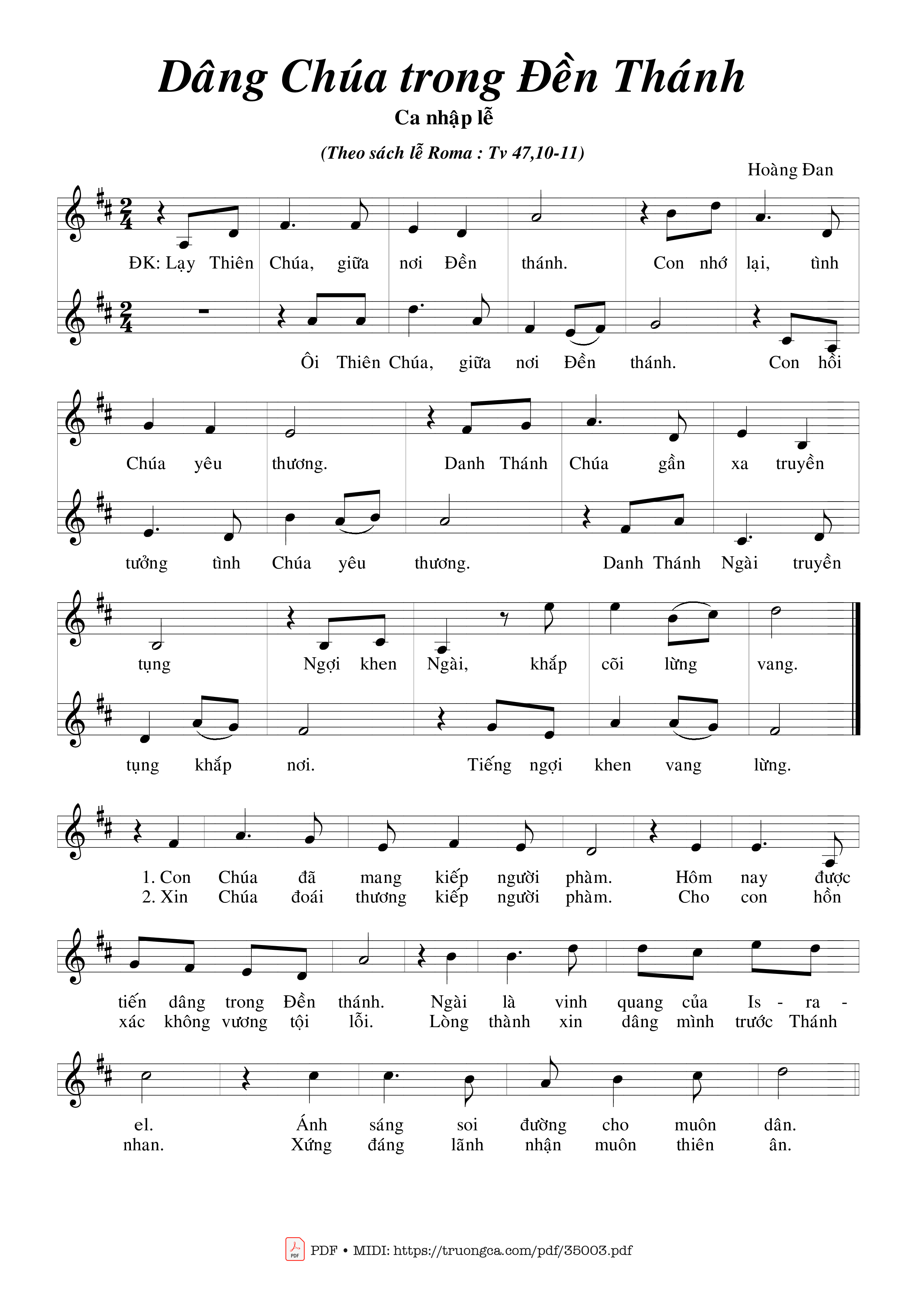 Sheet nhạc PDF bài Dâng Chúa Trong Đền Thánh