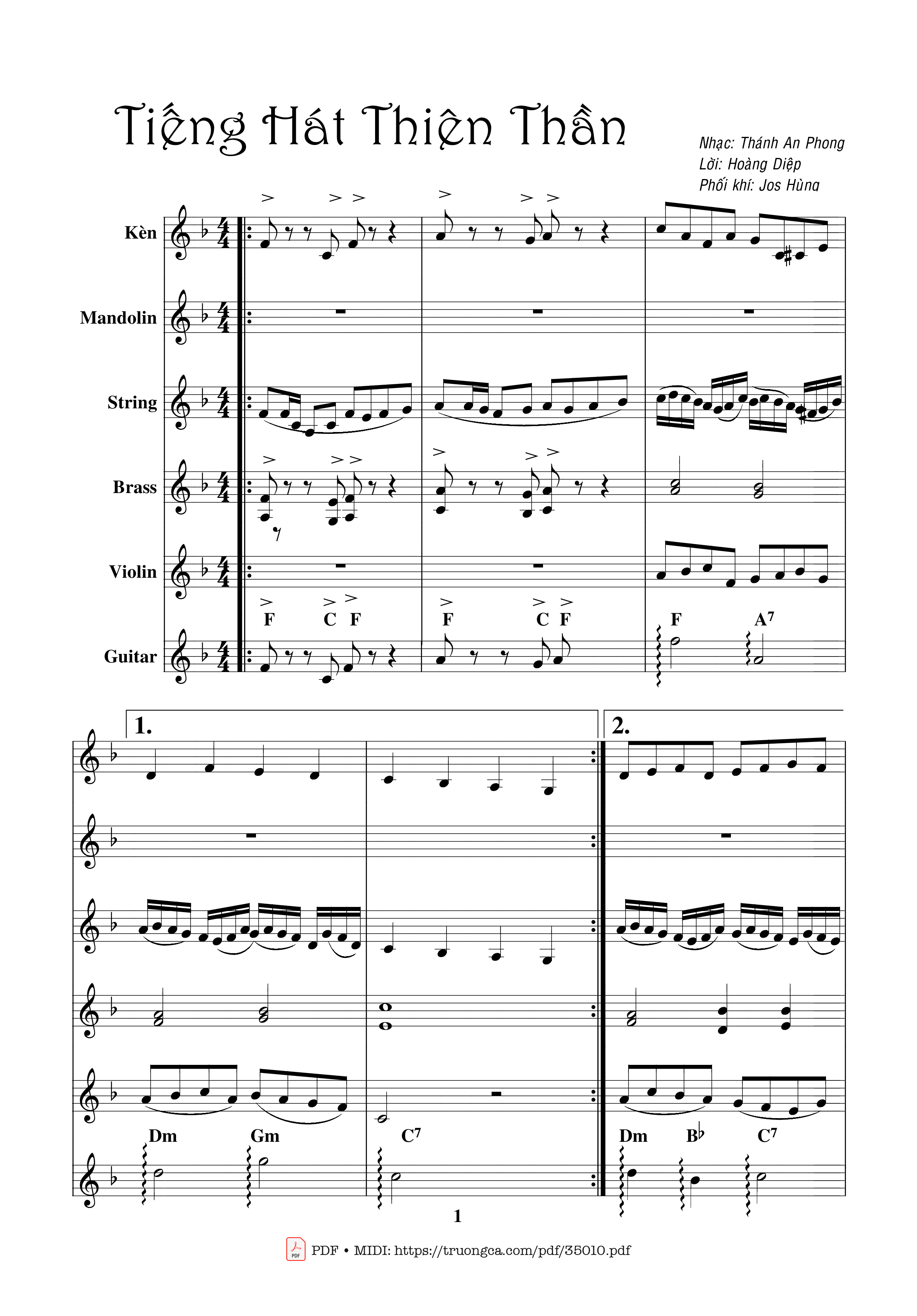 Sheet nhạc PDF bài Tiếng Hát Thiên Thần (hợp xướng)