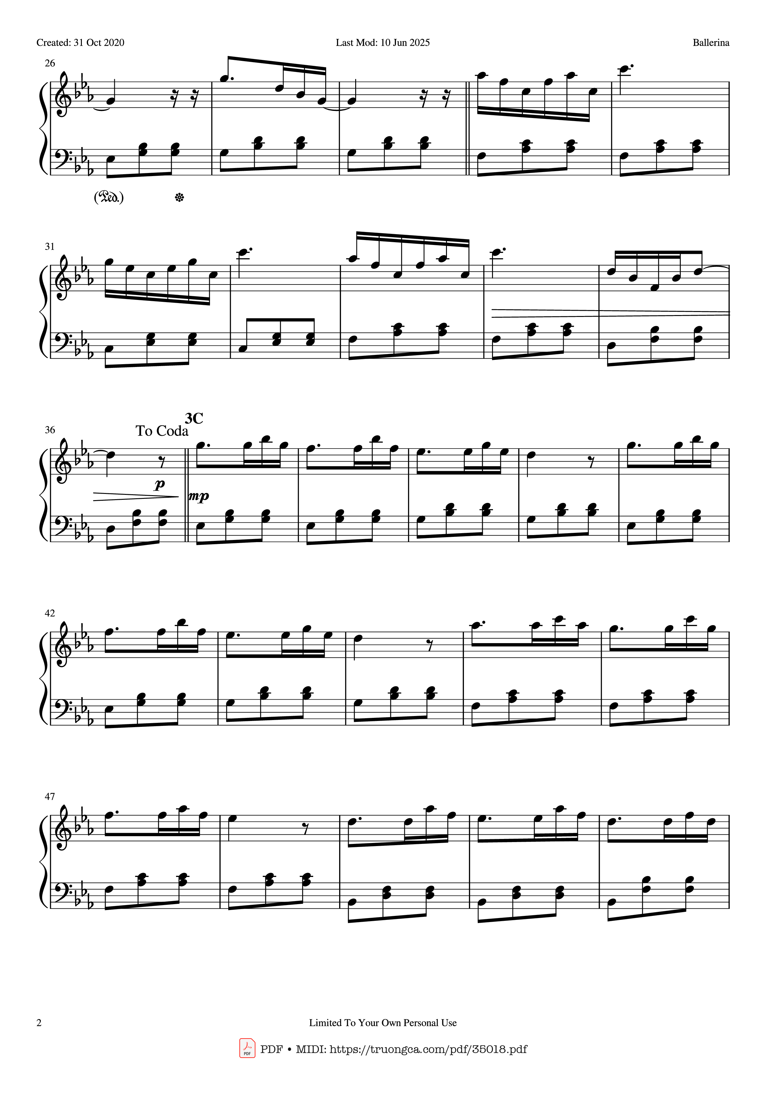 Trang 2 của Sheet nhạc PDF Piano bài hát Ballerina Piano - Yehezkel Raz