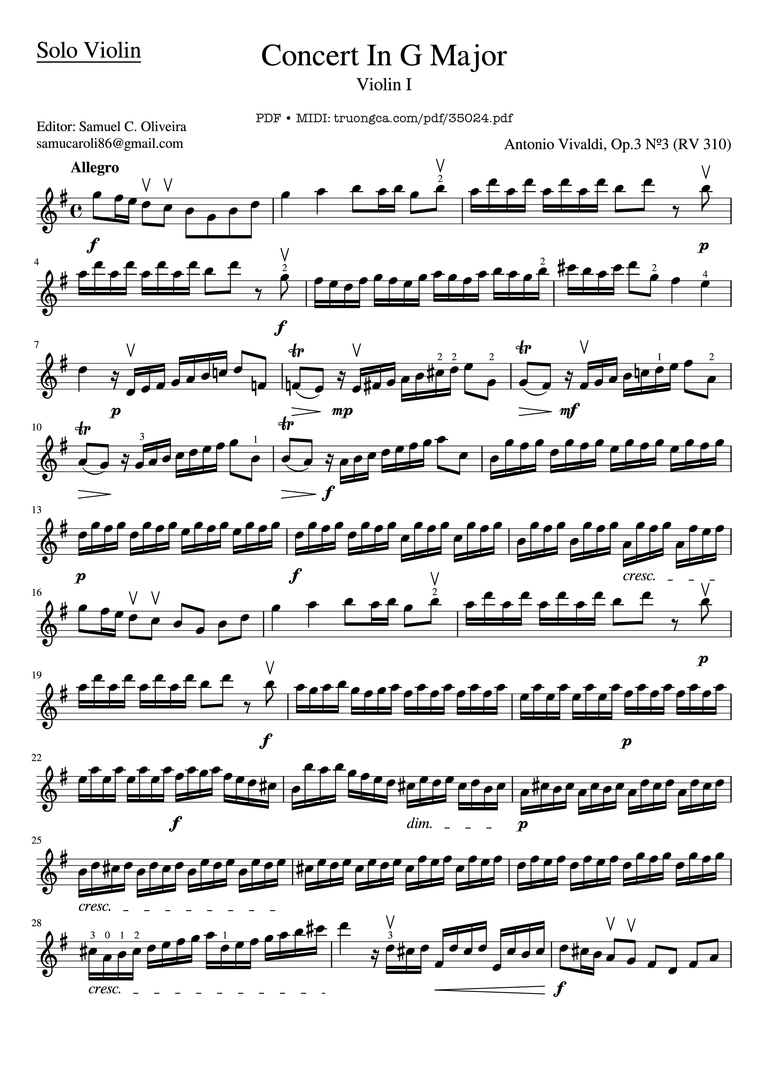 Sheet nhạc PDF bài Concerto In G Major (RV 310) Violin