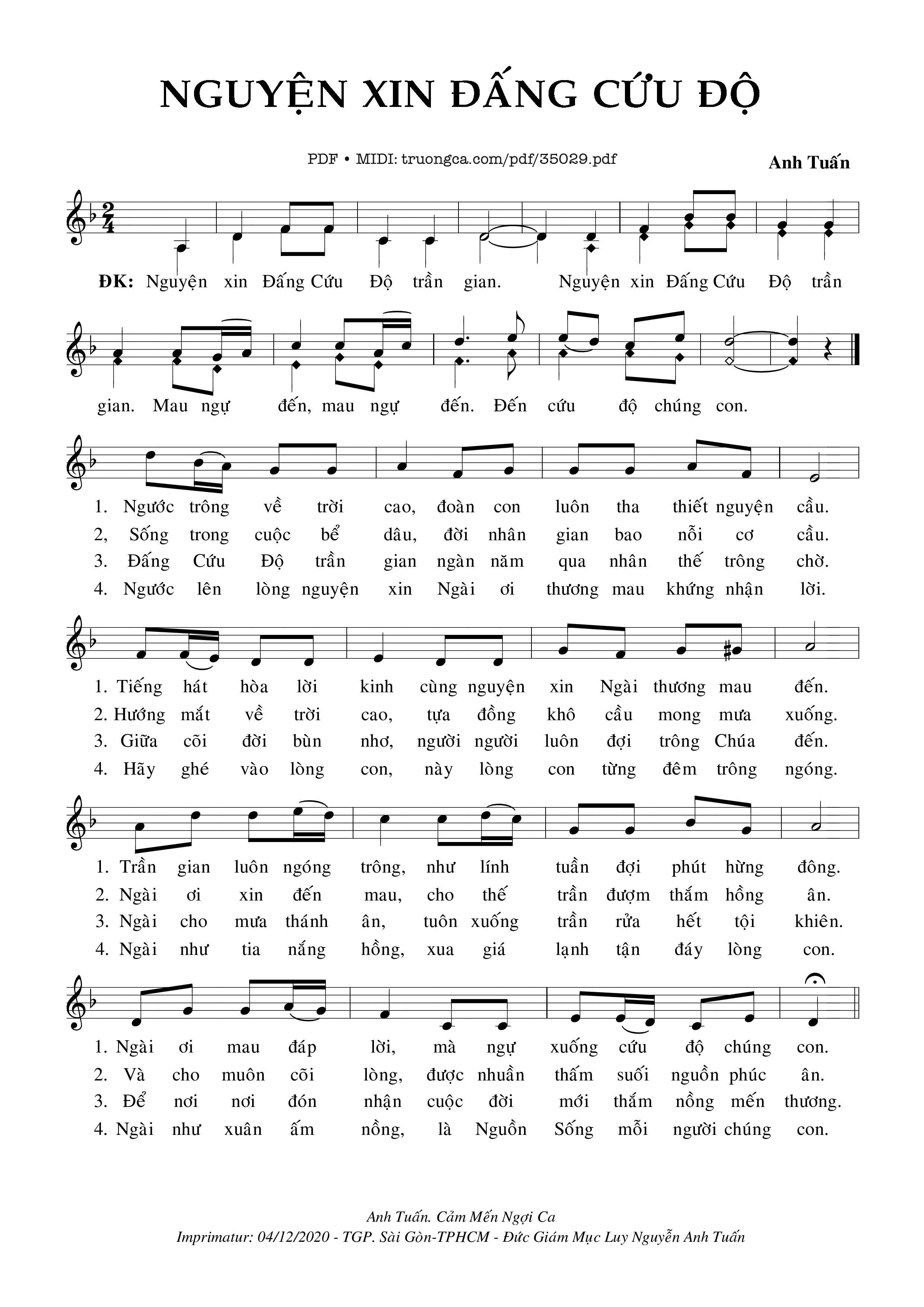 Sheet nhạc PDF bài Nguyện Xin Đấng Cứu Độ