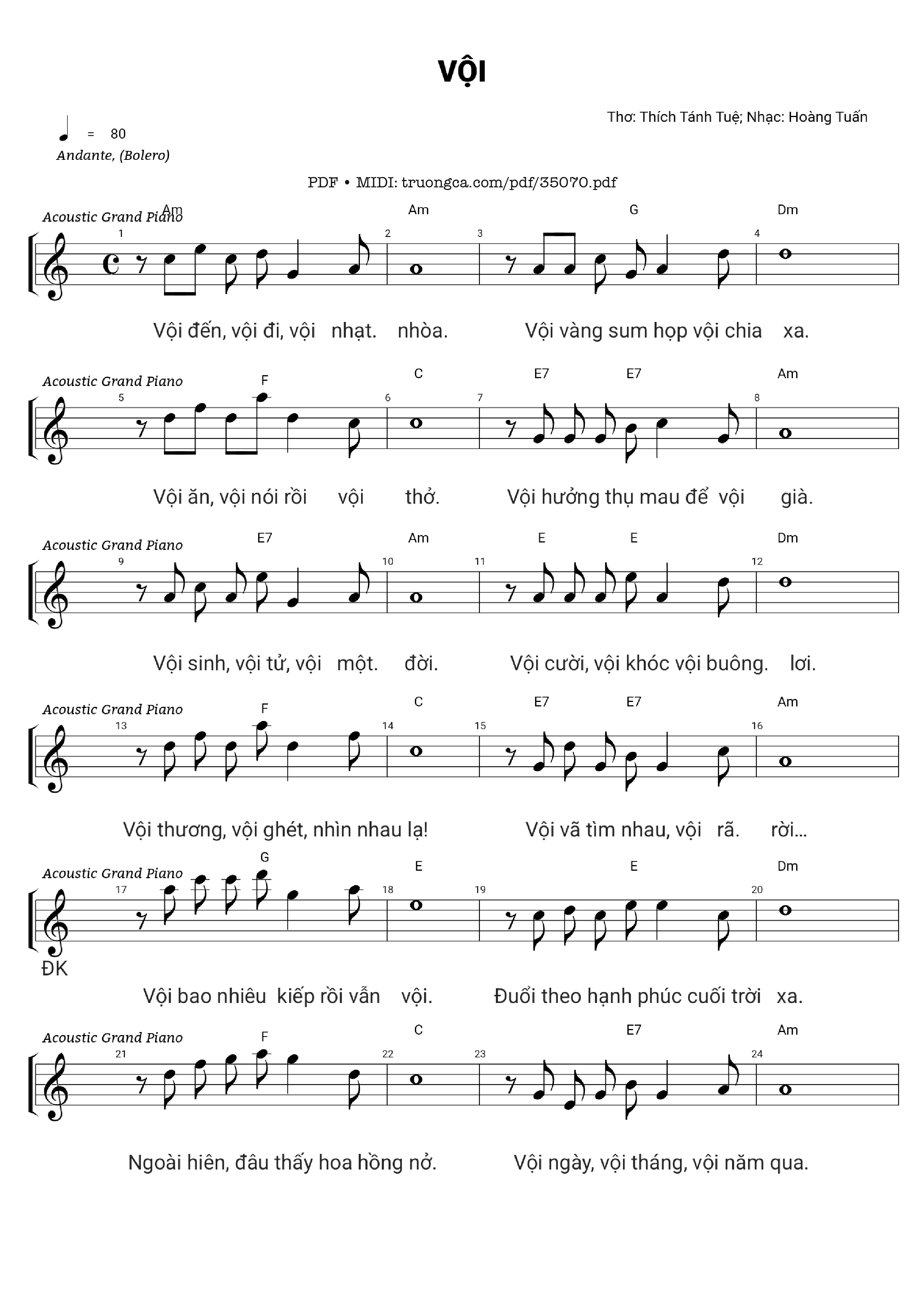 Sheet nhạc PDF bài Vội - Hoàng Tuấn
