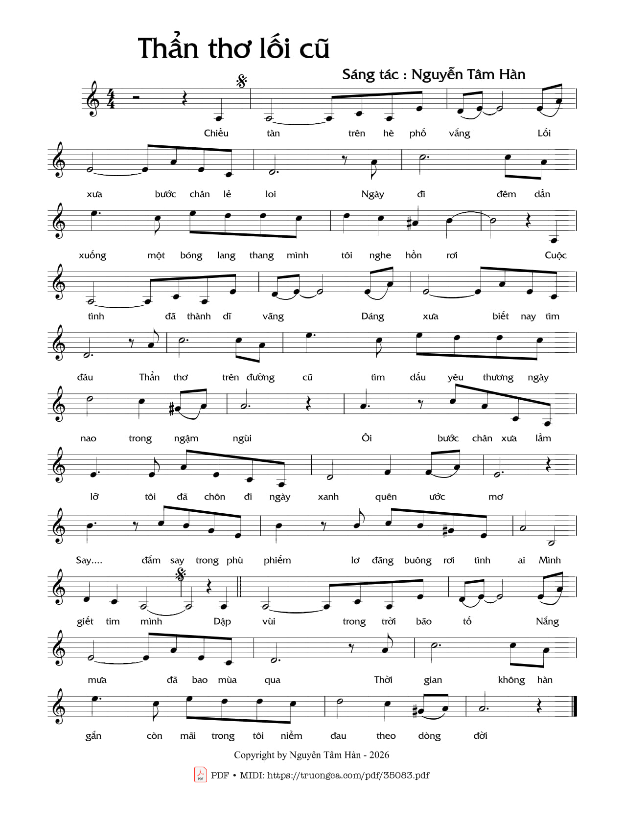 Sheet nhạc PDF bài Thẩn thơ lối cũ