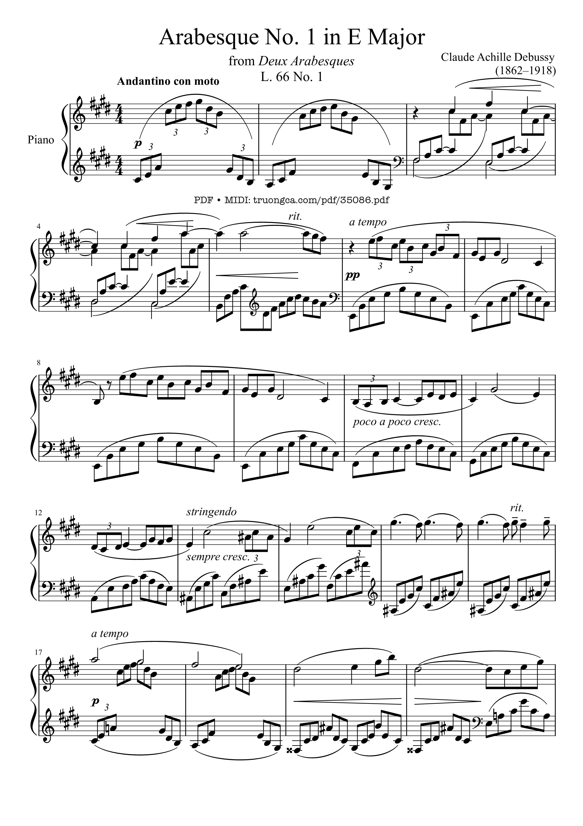 Sheet nhạc PDF bài Arabesque L. 66 No. 1 in E Major