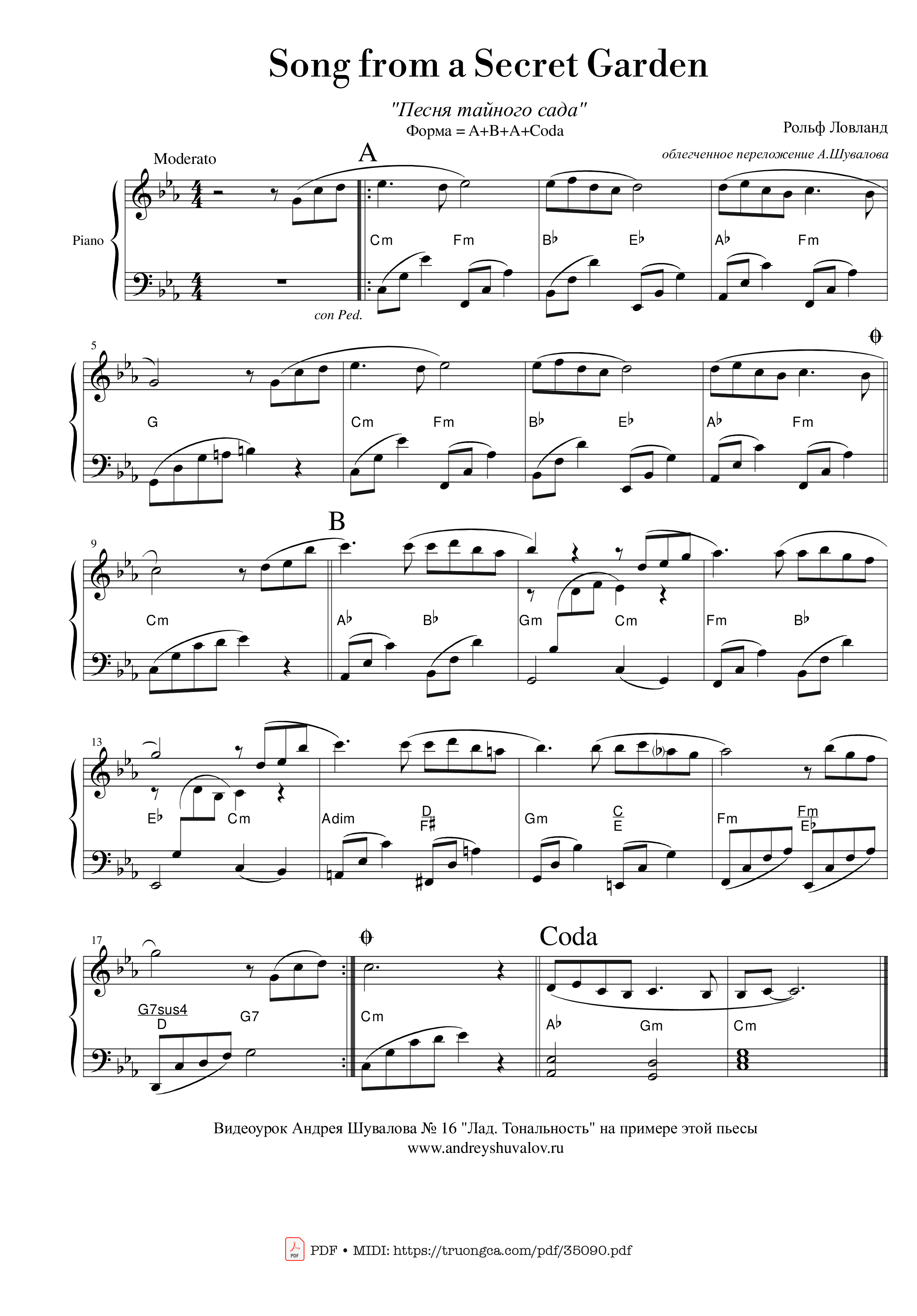 Sheet nhạc PDF bài Song from a Secret Garden Piano EASY