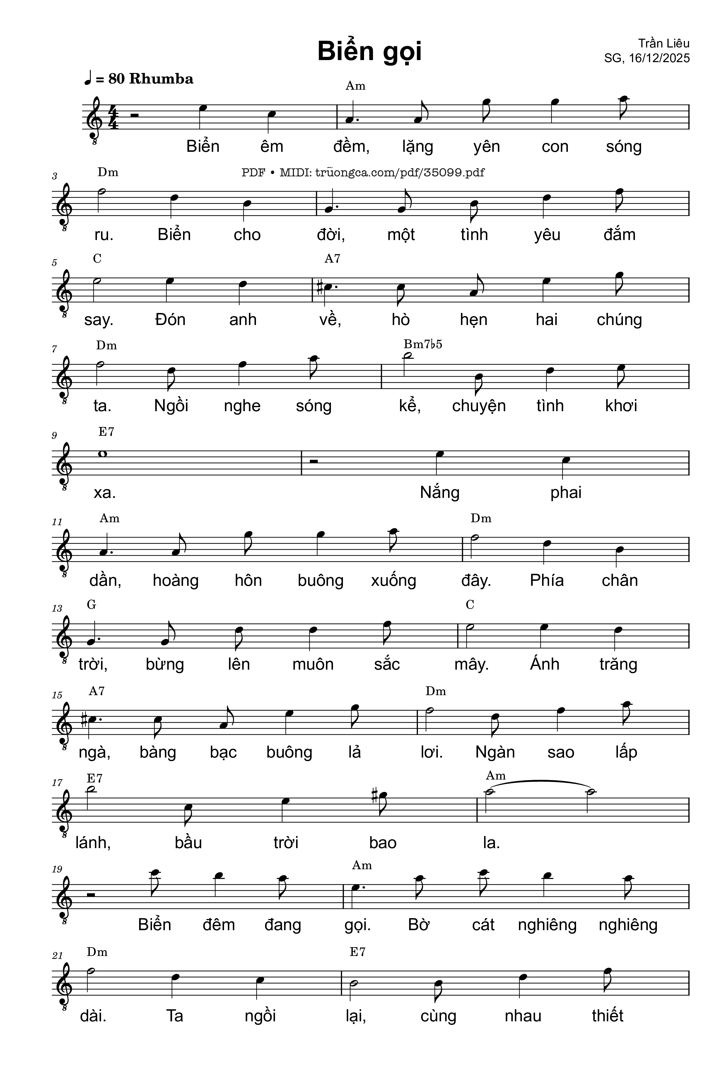 Sheet nhạc PDF bài Biển gọi - Trần Liêu