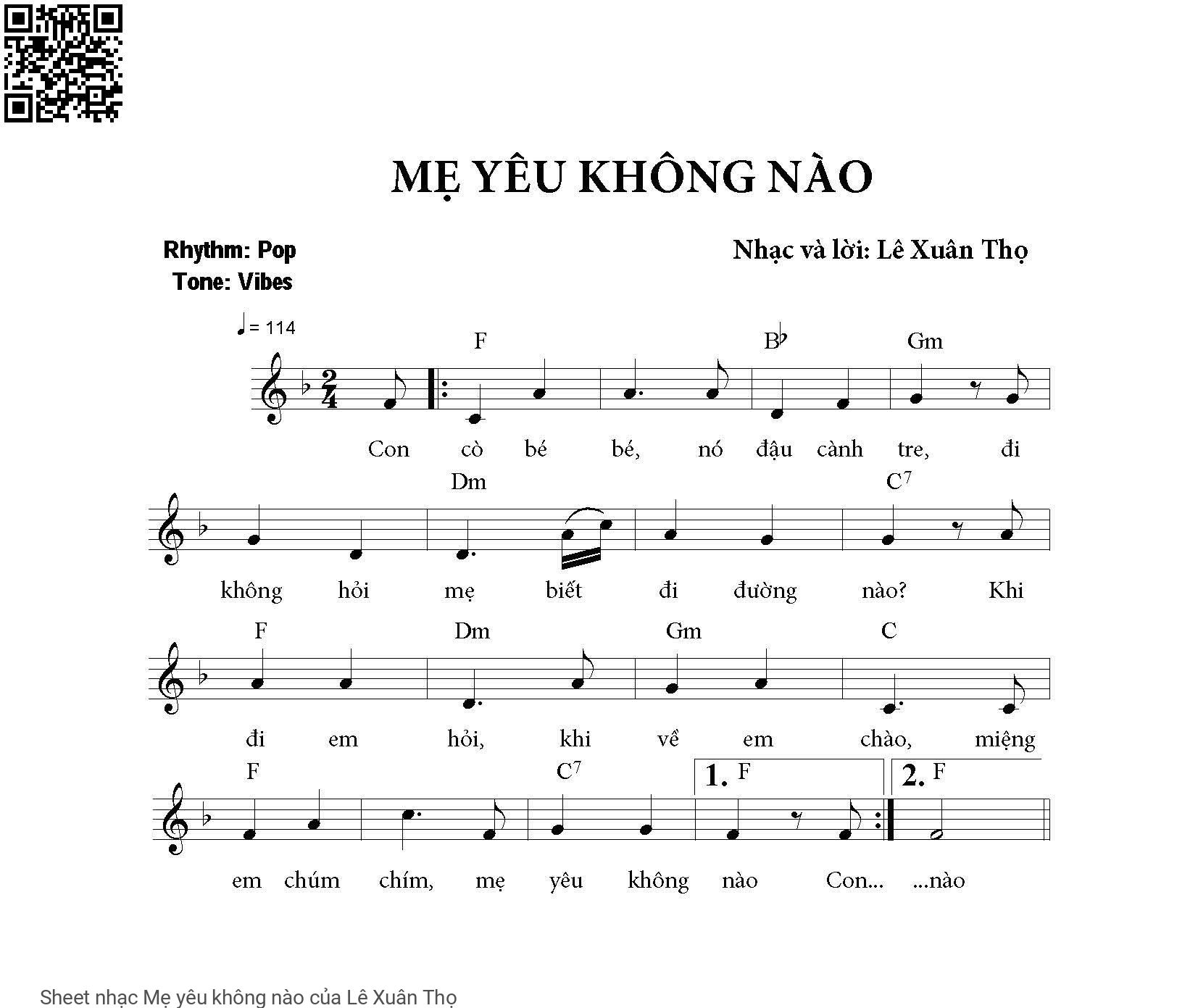 Sheet nhạc Mẹ yêu không nào