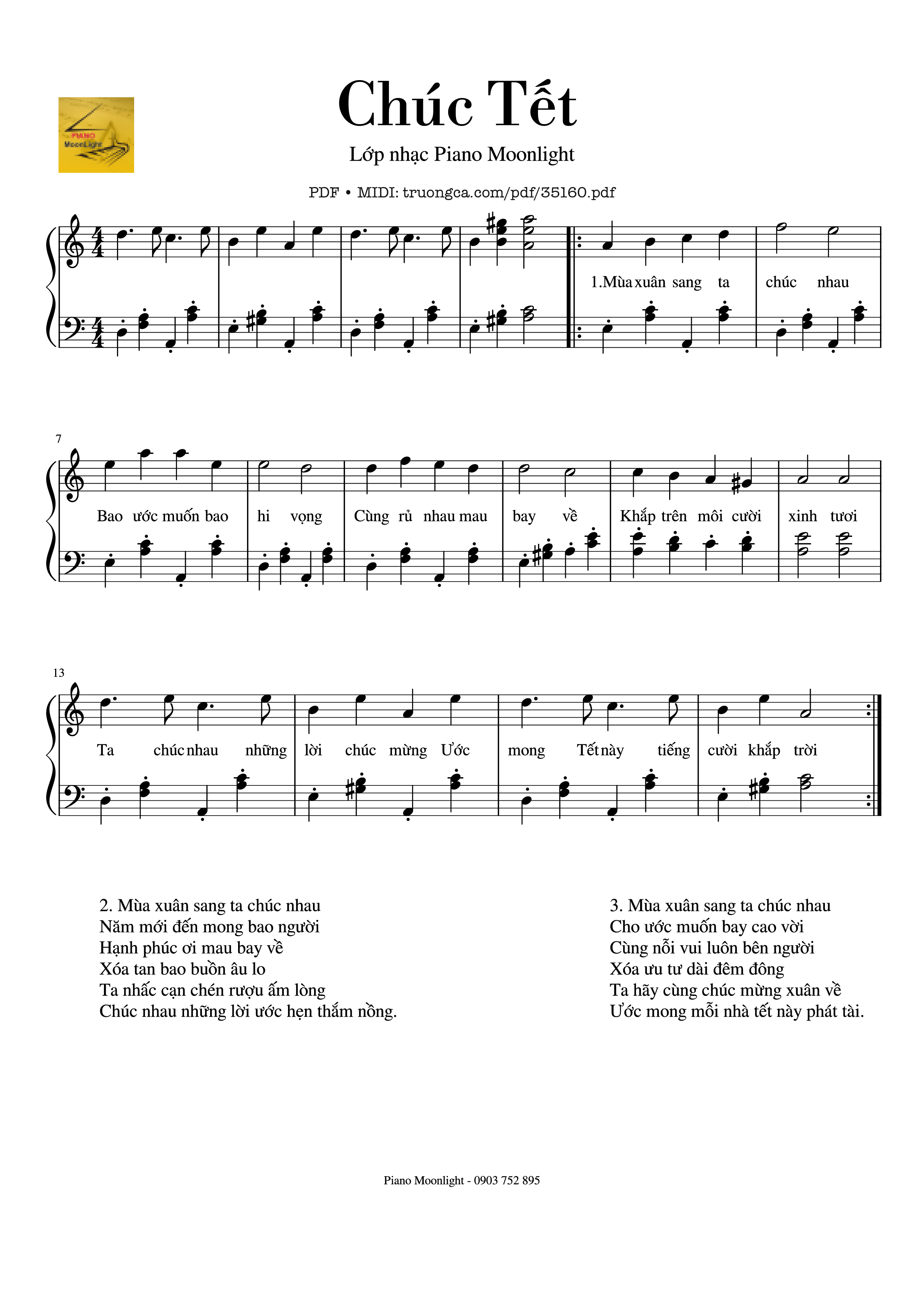 Trang 1 của Sheet nhạc PDF Piano bài hát Chúc Tết Piano EASY - Nguyễn Ngọc Thiện