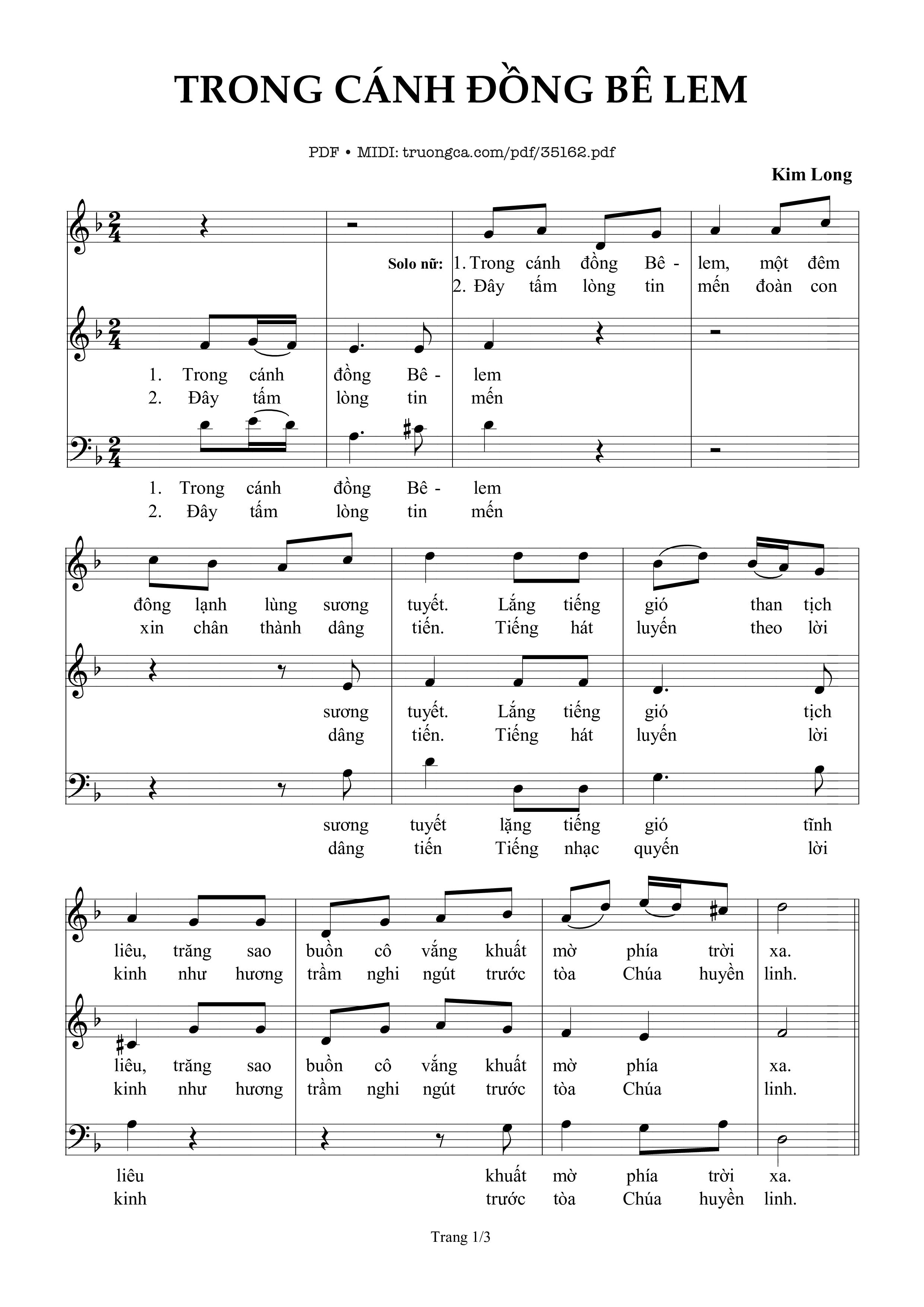 Sheet nhạc Trong Cánh Đồng Bêlem