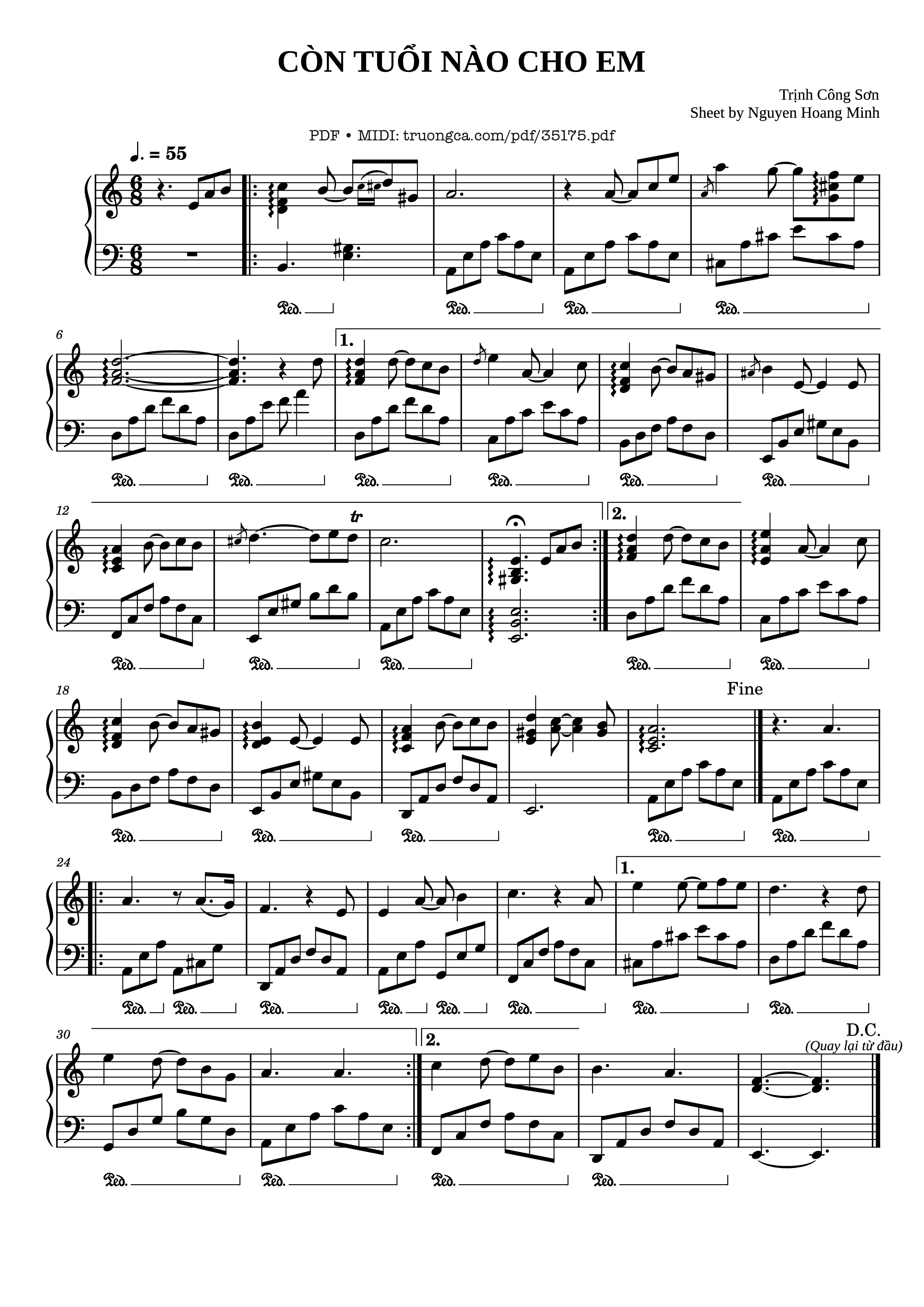 Trang 1 của Sheet nhạc PDF Piano bài hát Còn tuổi nào cho em Piano - Trịnh Công Sơn
