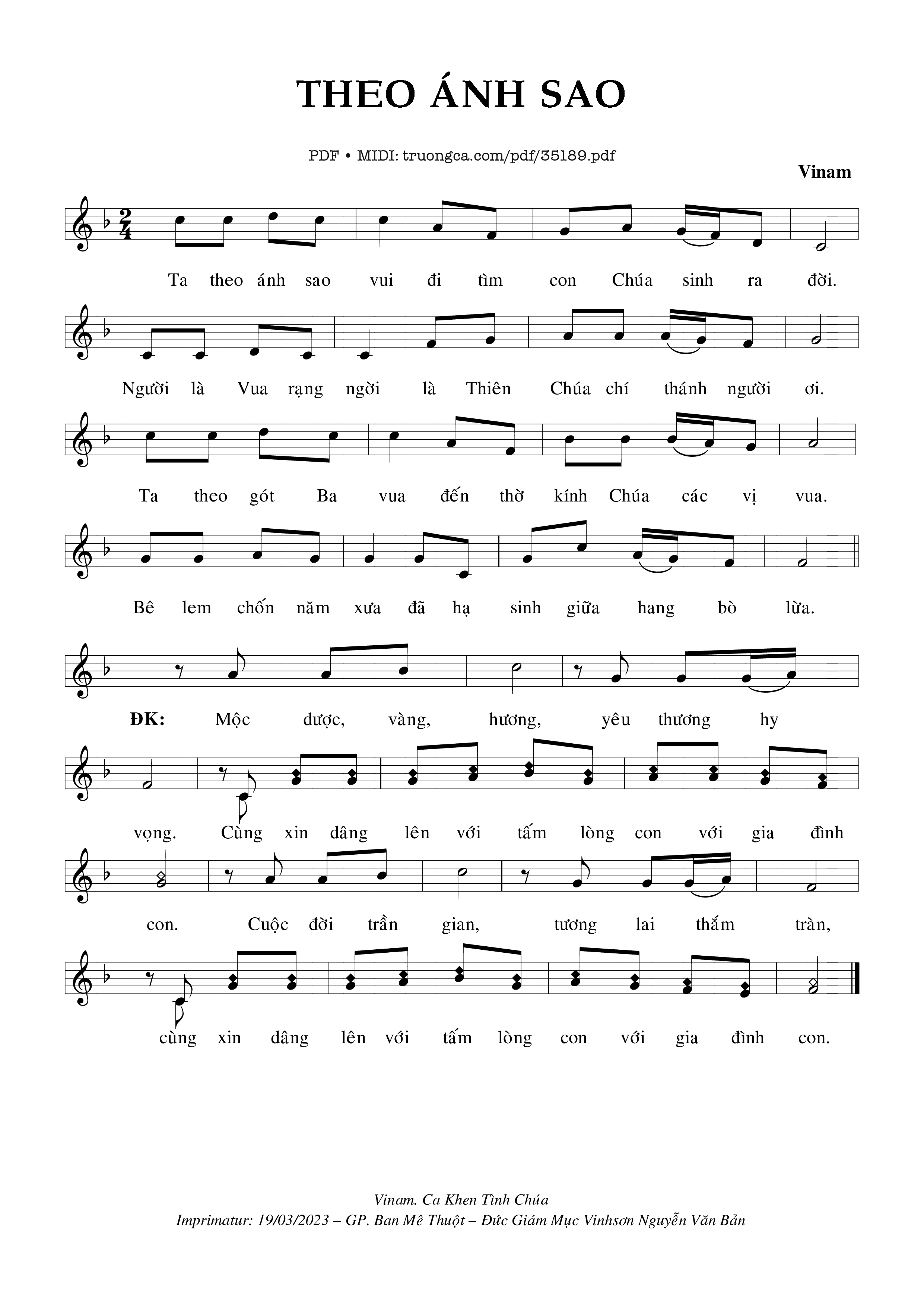 Trang 1 của Sheet nhạc PDF bài hát Theo Ánh Sao -  Vinam