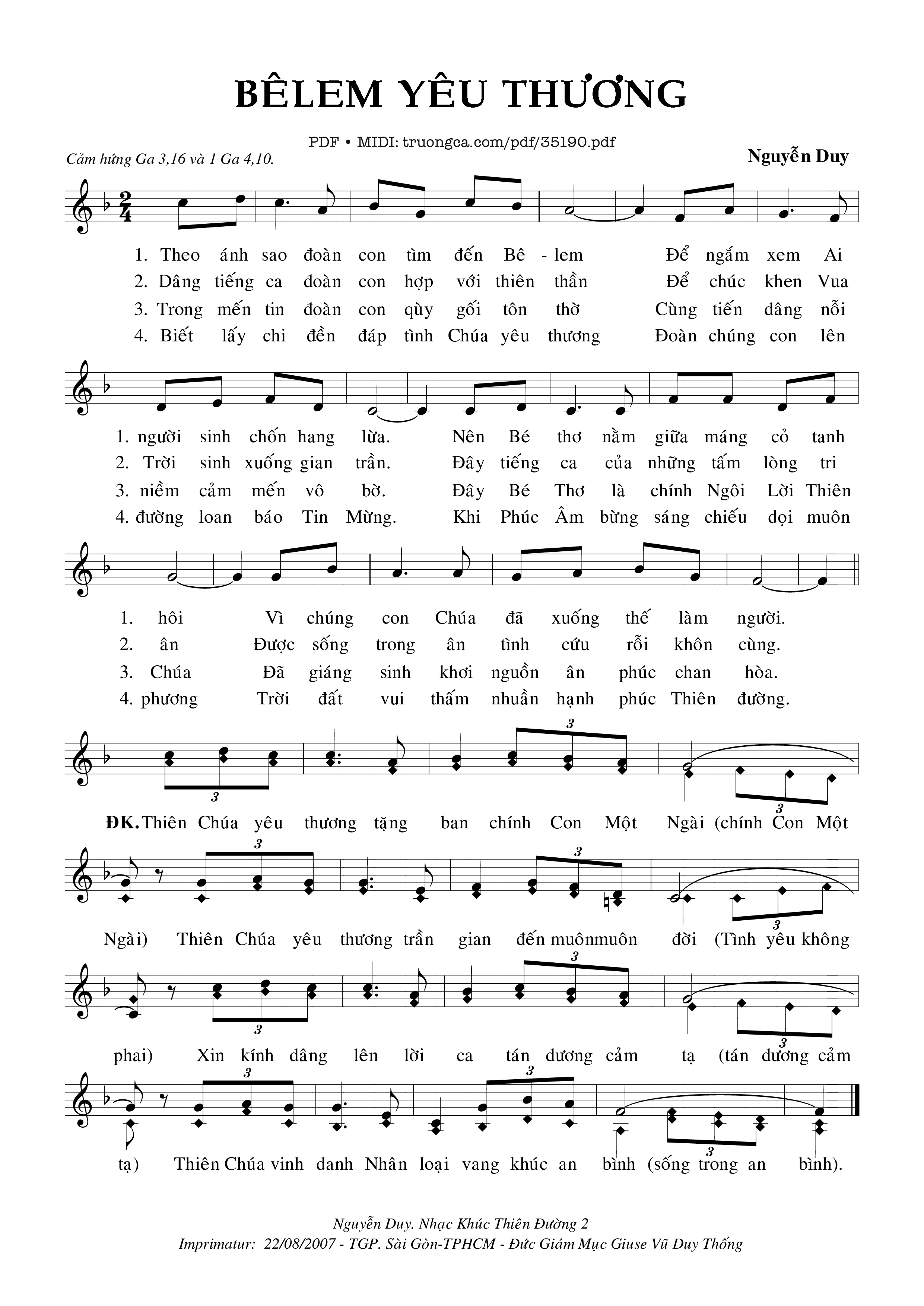 Sheet nhạc Bêlem Yêu Thương - Nguyễn Duy
