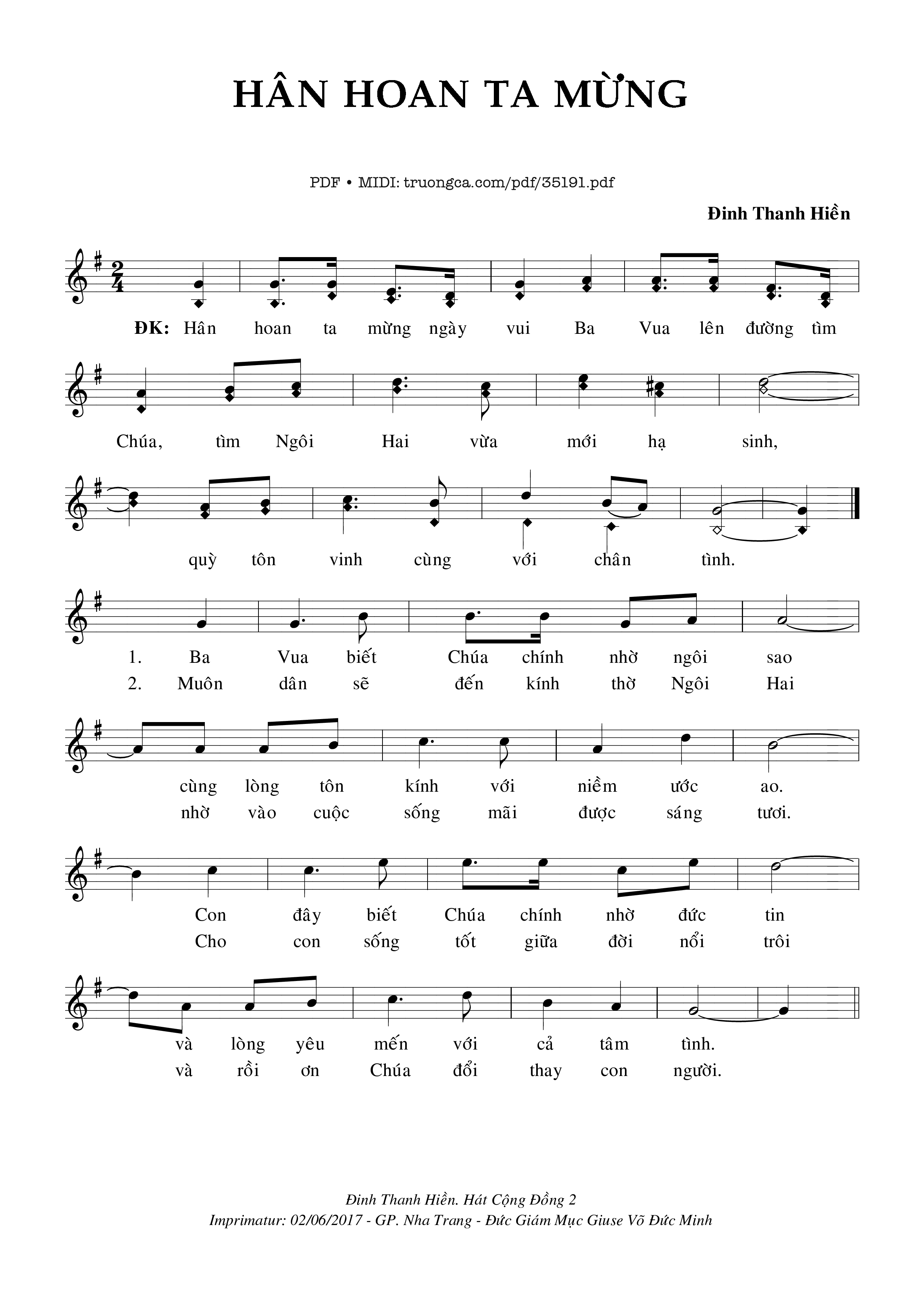 Trang 1 của Sheet nhạc PDF bài hát Hân Hoan Ta Mừng - Đinh Thanh Hiền