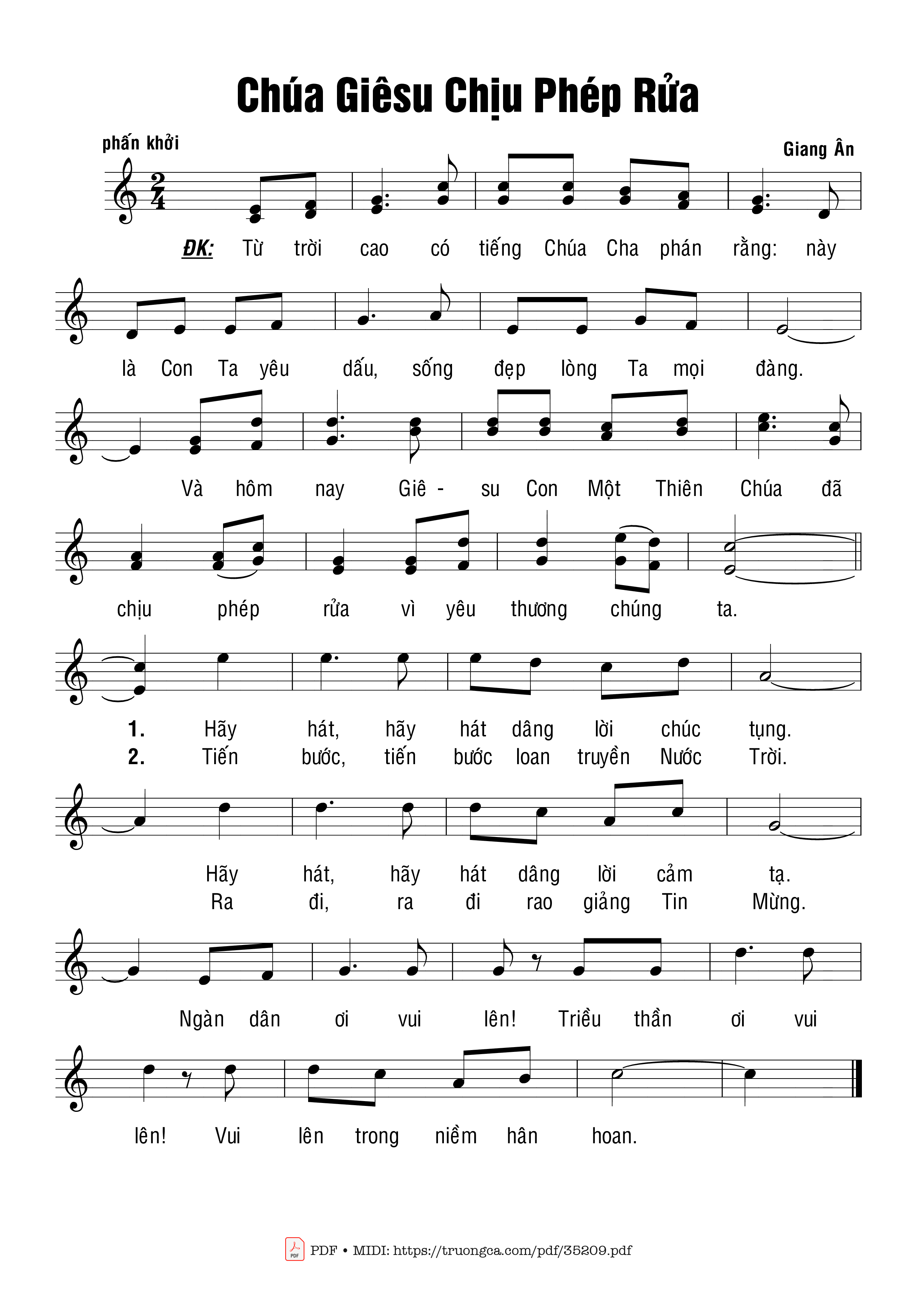 Sheet nhạc Chúa Giêsu Chịu Phép Rửa