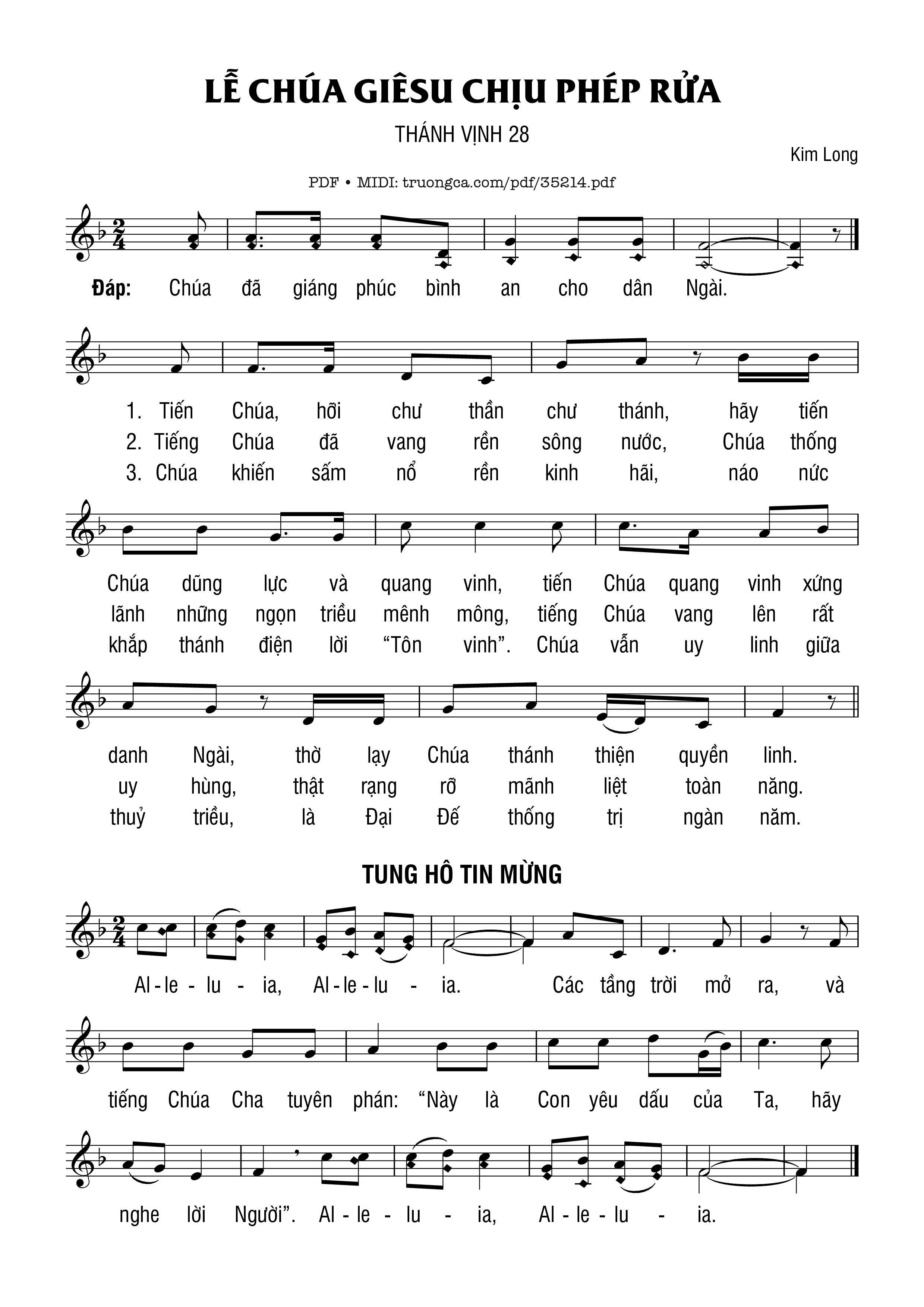 Trang 1 của Sheet nhạc PDF bài hát Thánh Vịnh 28, Lễ Chúa Giêsu Chịu Phép Rửa - Kim Long