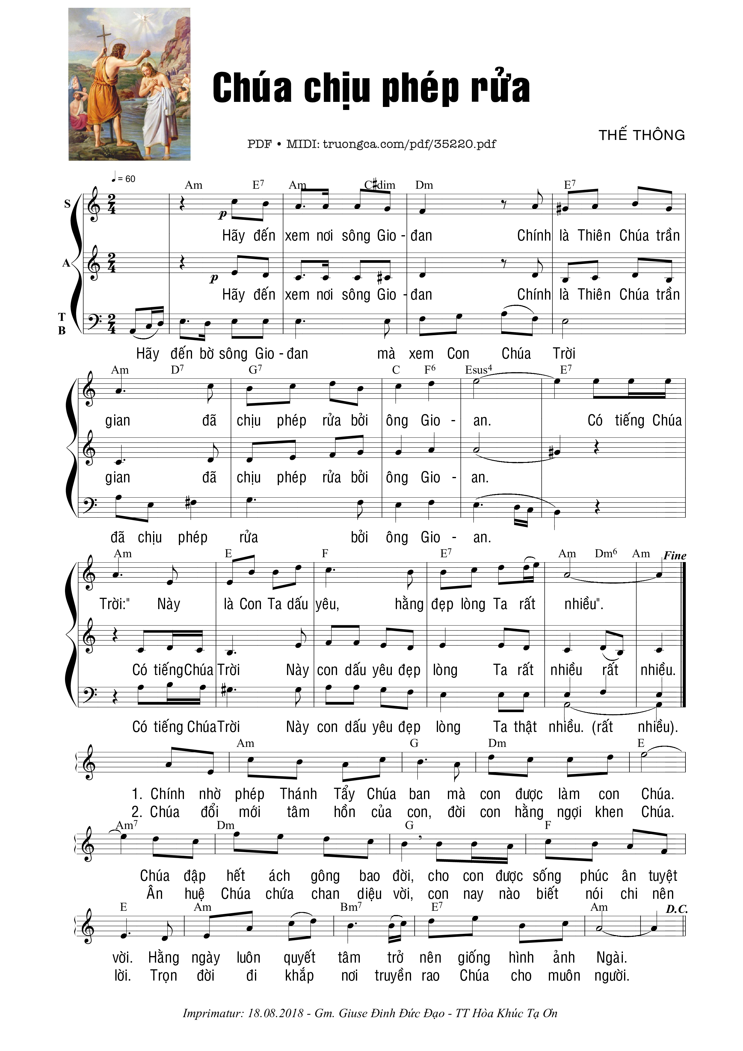 Trang 1 của Sheet nhạc PDF bài hát Chúa Chịu Phép Rửa - Thế Thông