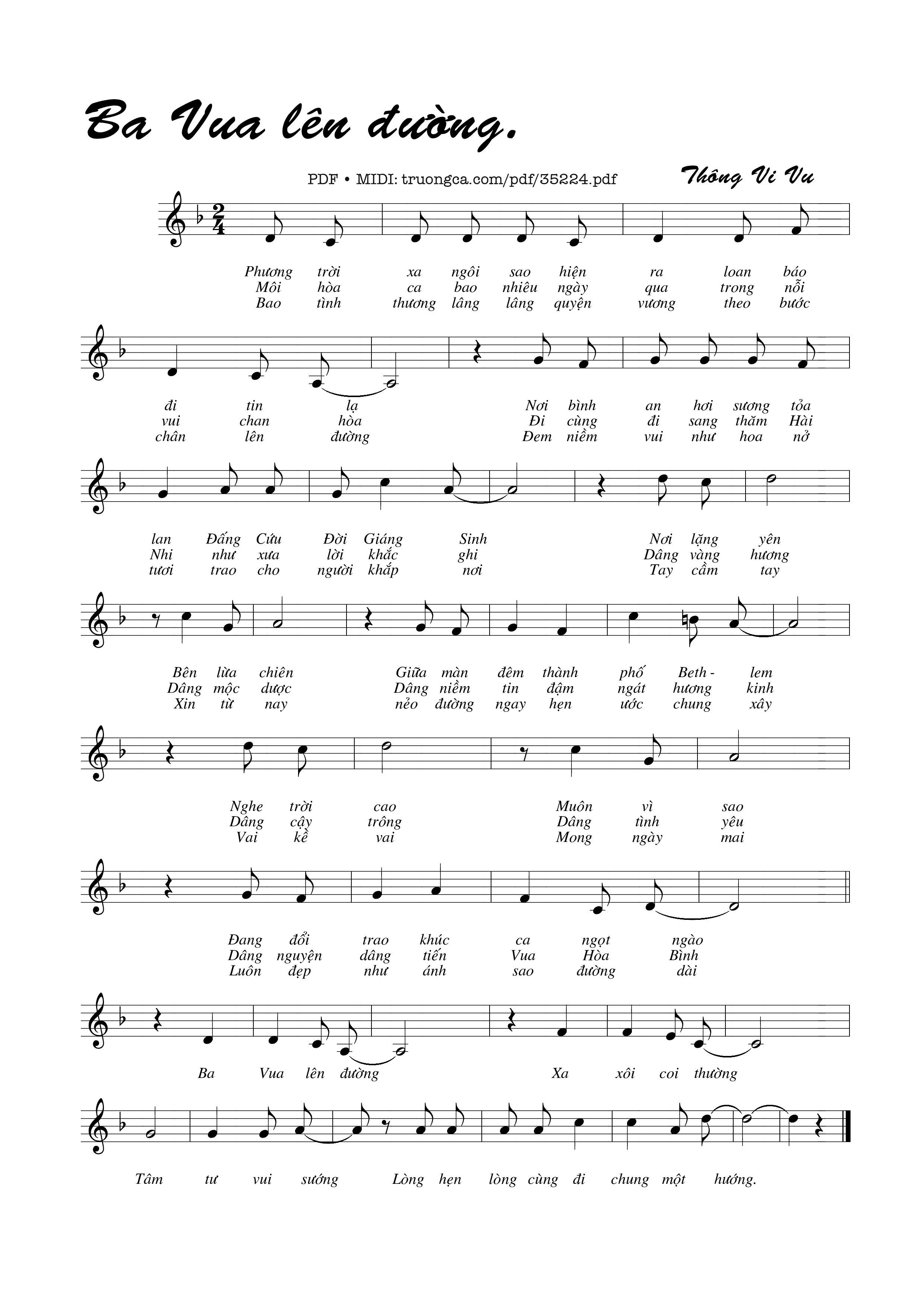Sheet nhạc Ba vua lên đường - Thông Vi Vu