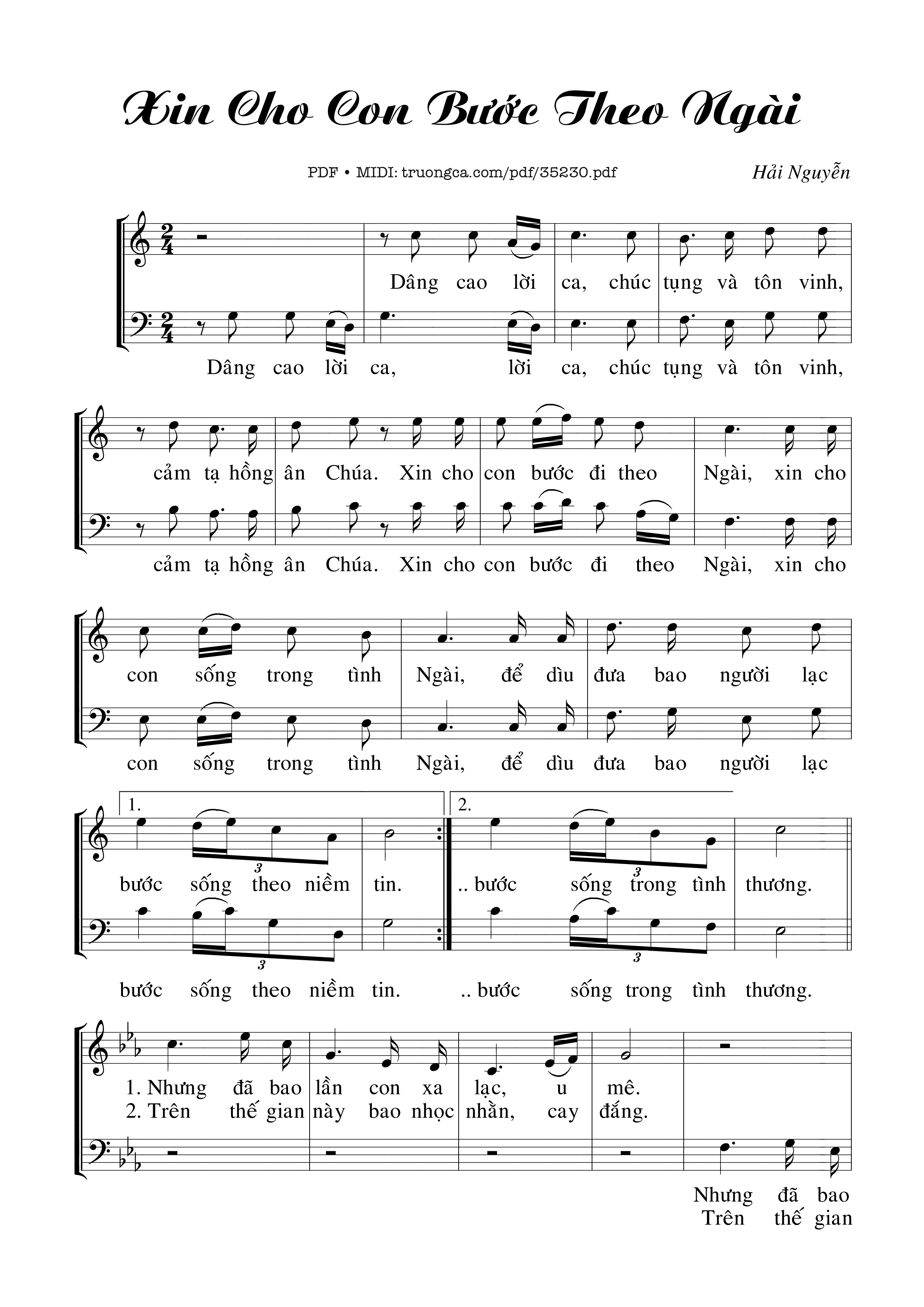 Trang 1 của Sheet nhạc PDF bài hát Xin Cho Con Bước Theo Ngài - Hải Nguyễn