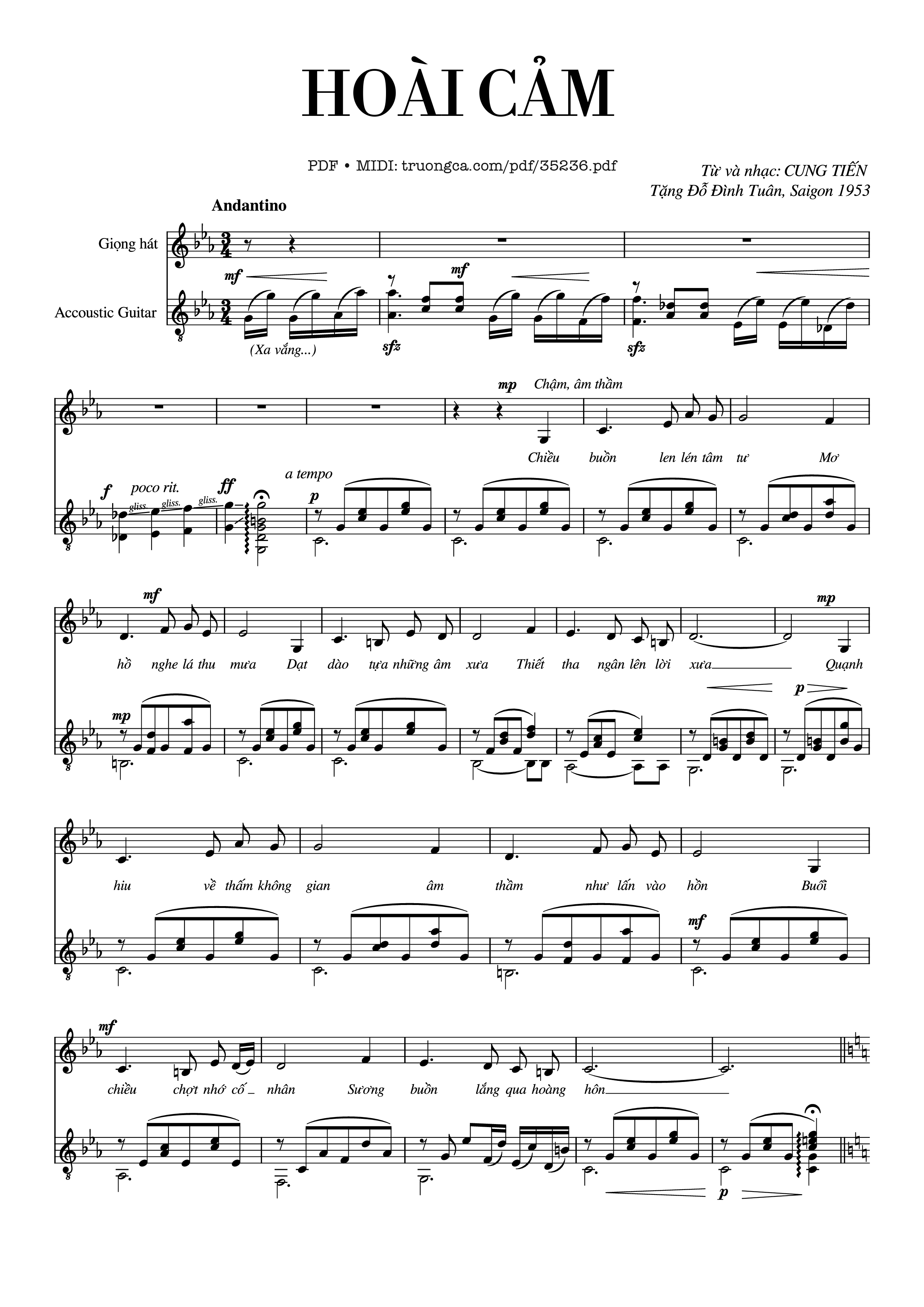 Trang 1 của Sheet nhạc PDF Guitar Tab bài hát Hoài Cảm Guitar TAB - CUNG TIẾN