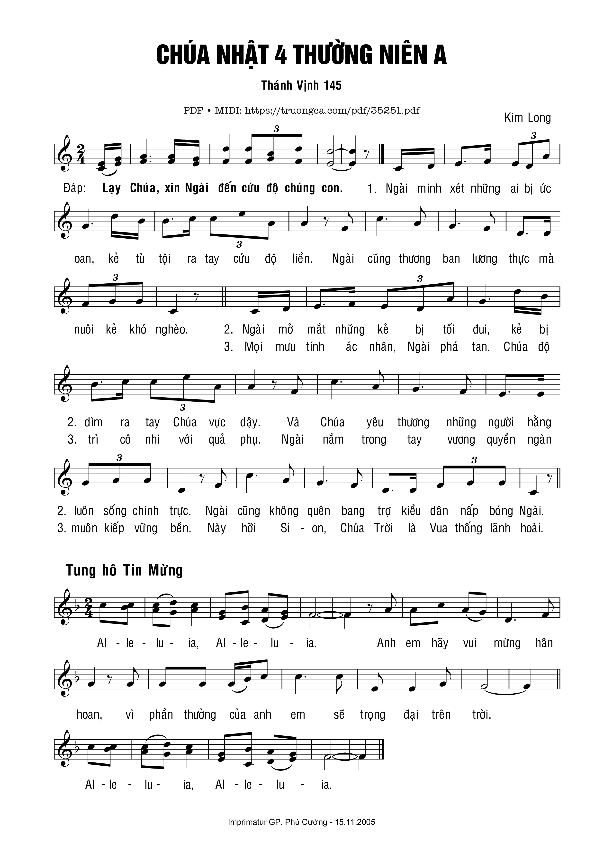 Trang 1 của Sheet nhạc PDF bài hát Thánh Vịnh 145, Chúa Nhật 4A Thường Niên - Kim Long