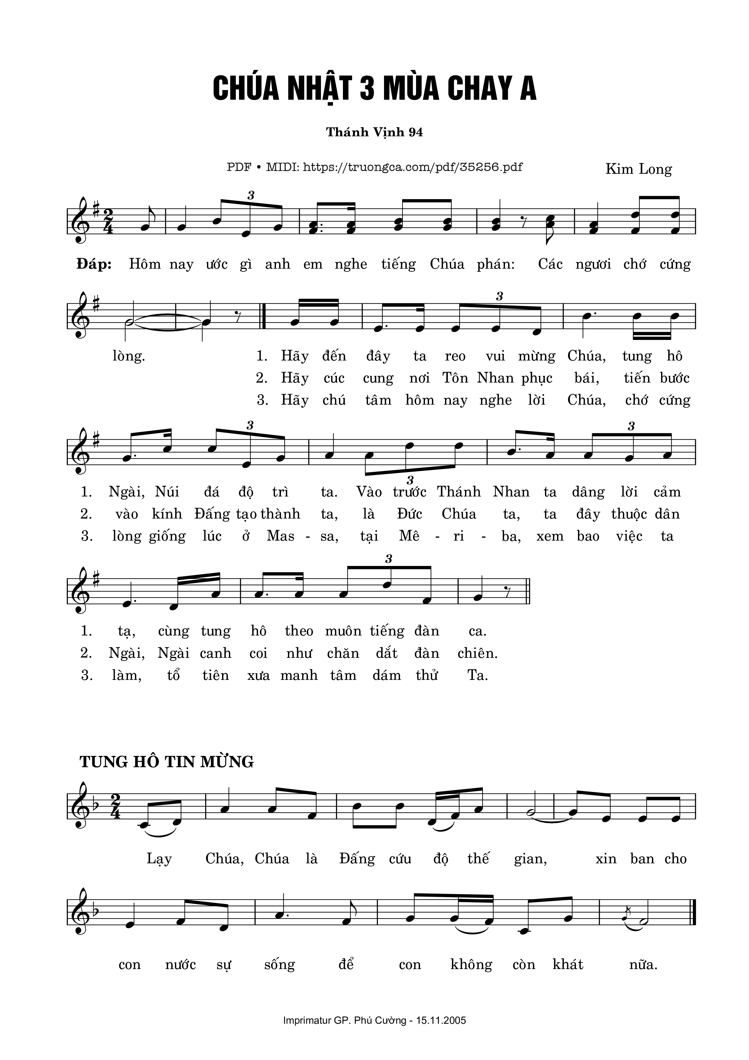 Trang 1 của Sheet nhạc PDF bài hát Thánh Vịnh 94, Chúa Nhật 3A Mùa Chay - Kim Long