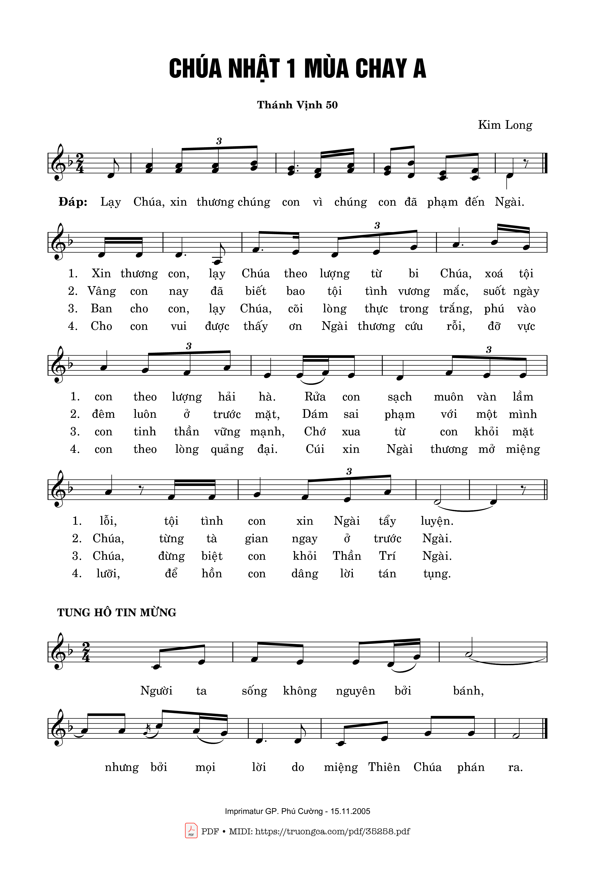 Trang 1 của Sheet nhạc PDF bài hát Thánh Vịnh 50, Chúa Nhật 1A Mùa Chay - Kim Long