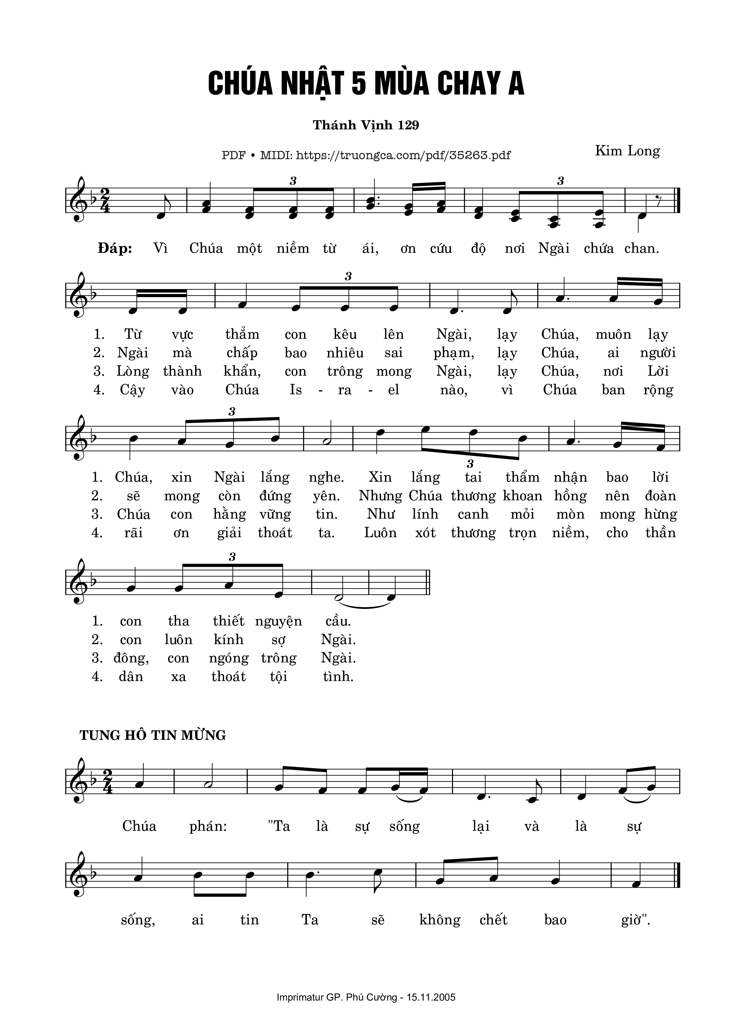 Trang 1 của Sheet nhạc PDF bài hát Thánh Vịnh 129, Chúa Nhật 5A Mùa Chay - Kim Long