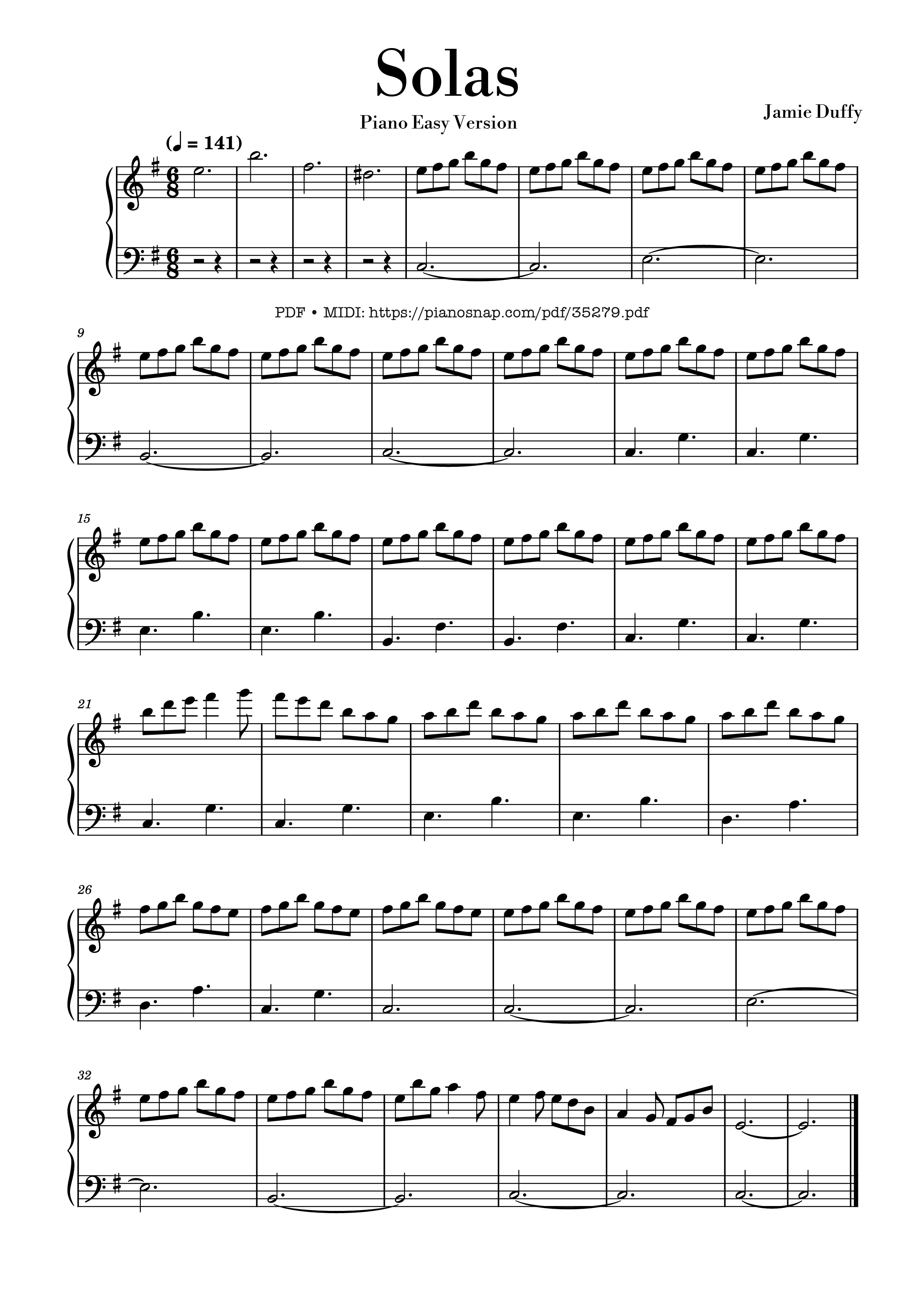 Trang 1 của Sheet nhạc PDF Piano bài hát Solas - Jamie Duffy Piano EASY - Jamie Duffy