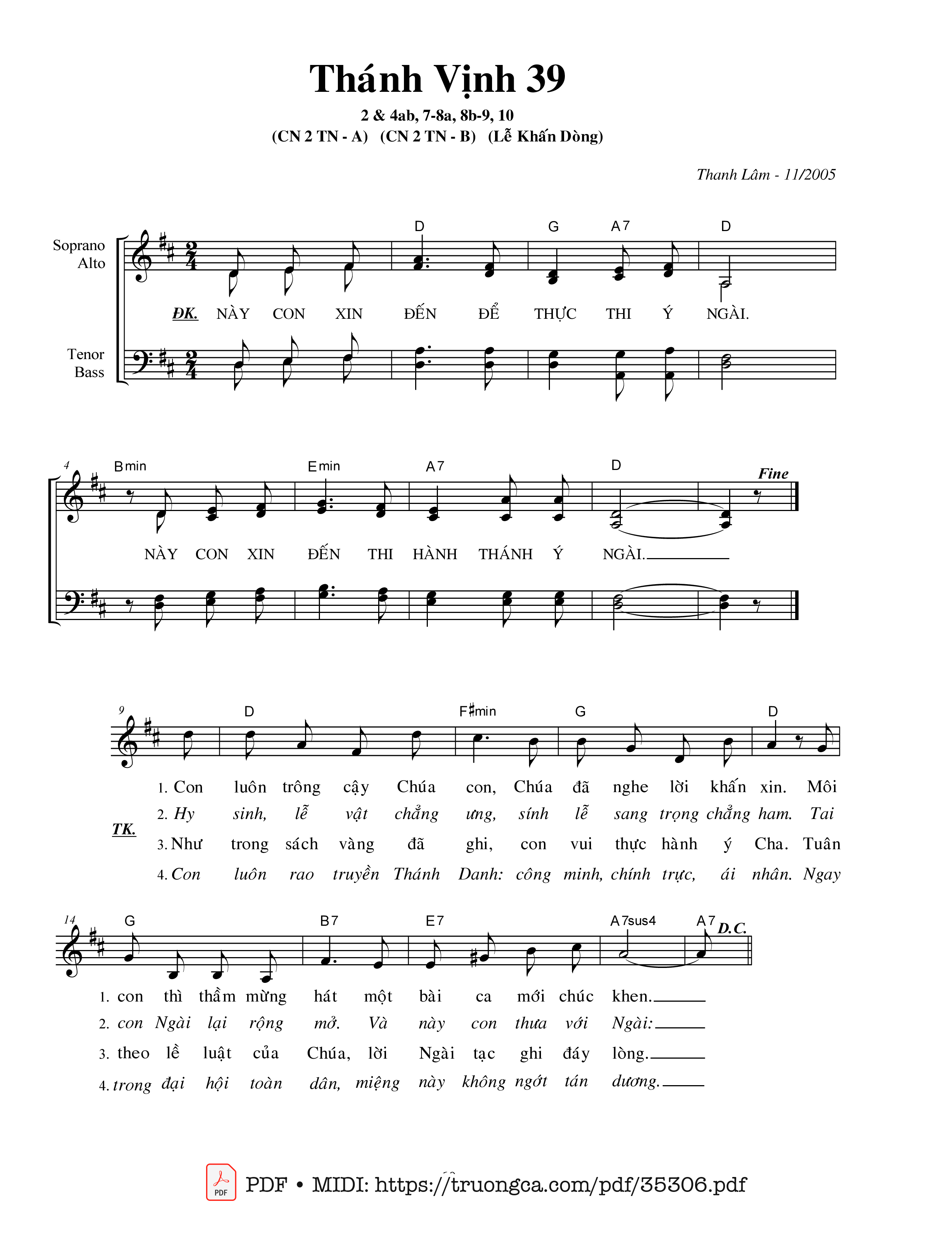 Trang 1 của Sheet nhạc PDF bài hát Thánh Vịnh 39, Lễ Khấn Dòng - Thanh Lâm,