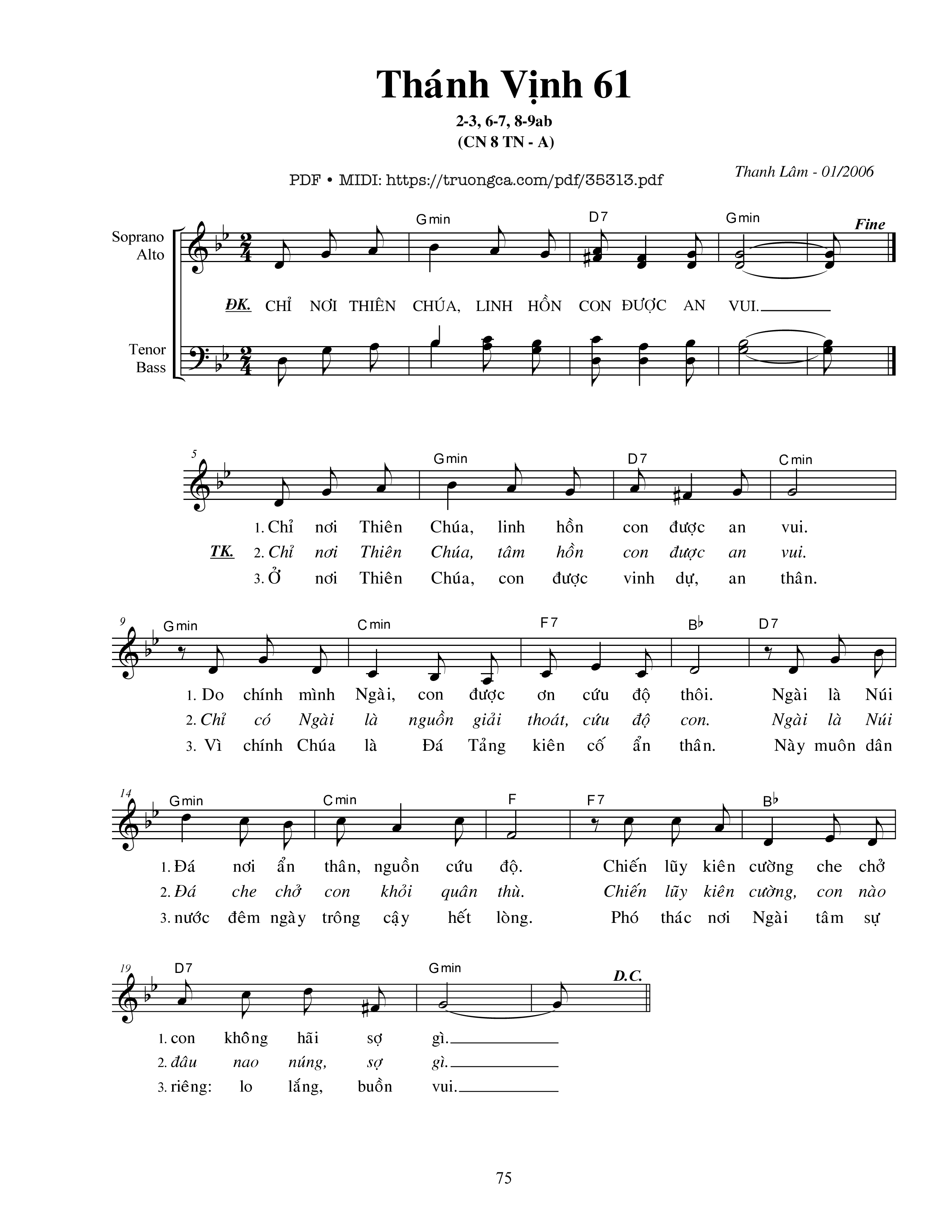 Trang 1 của Sheet nhạc PDF bài hát Thánh Vịnh 61, Chúa Nhật 8A Thường Niên - Thanh Lâm