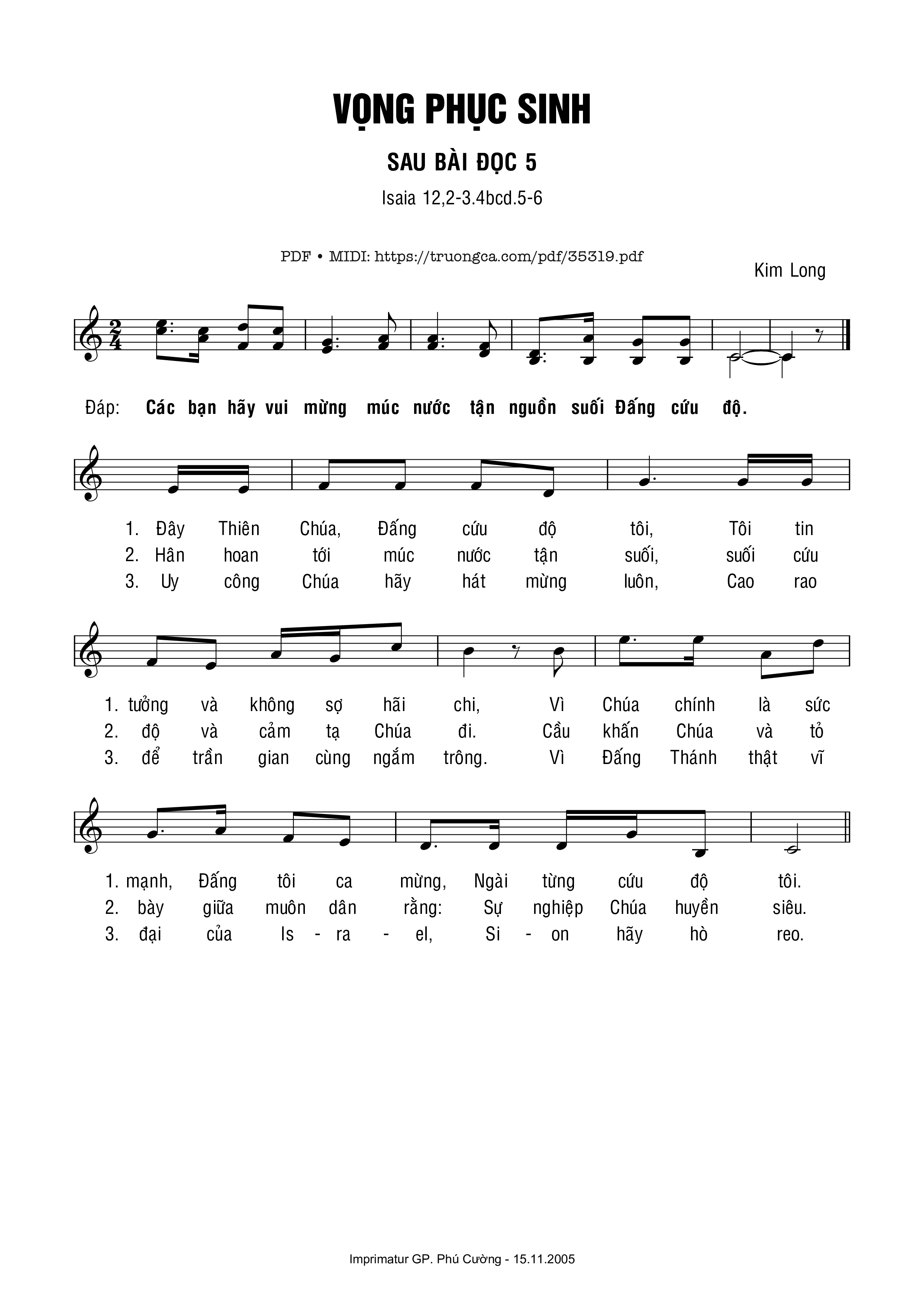 Trang 1 của Sheet nhạc PDF bài hát Vọng Phục Sinh Bài 5 - Kim Long