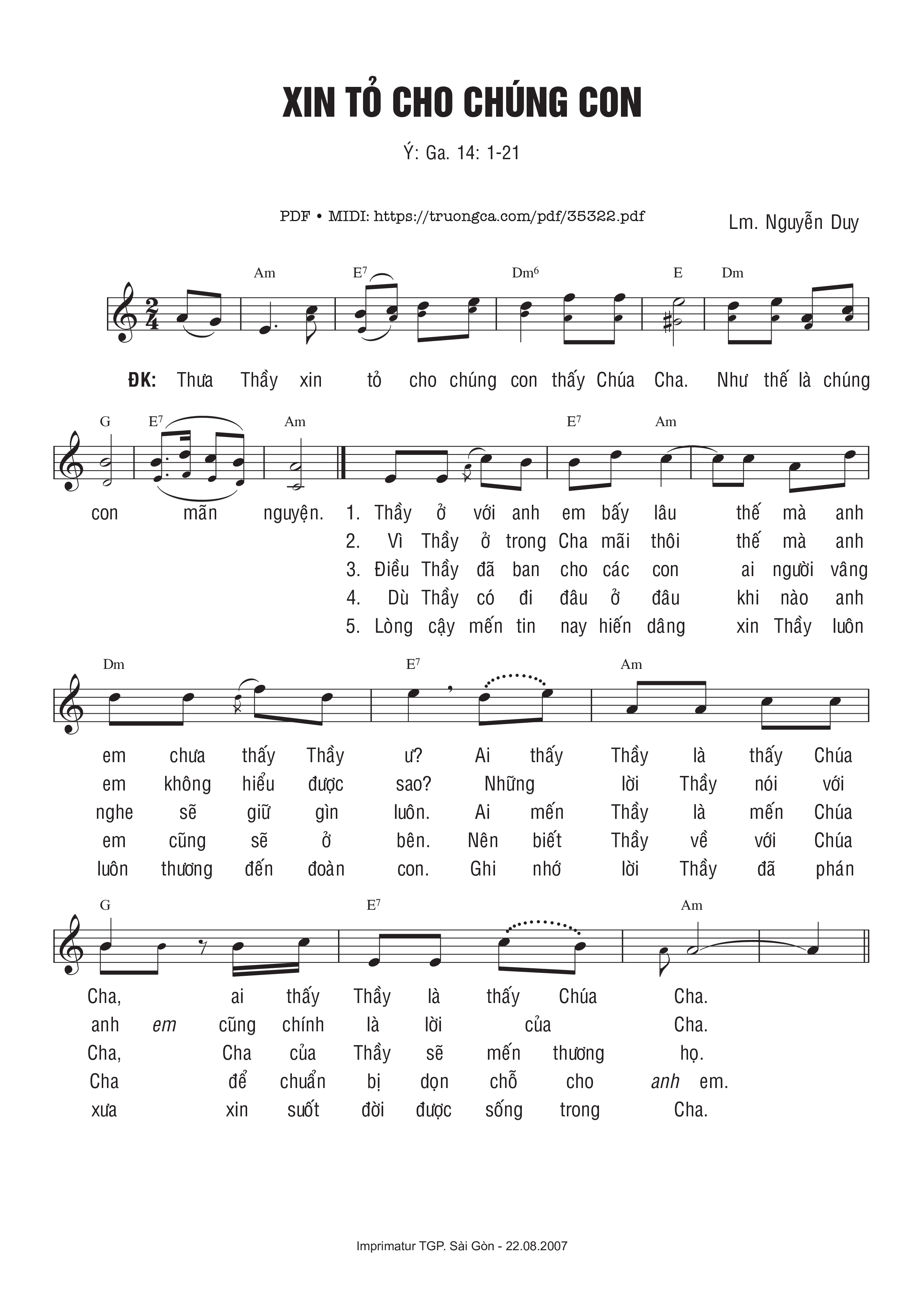 Trang 1 của Sheet nhạc PDF bài hát Xin Tỏ Cho Chúng Con - Nguyễn Duy