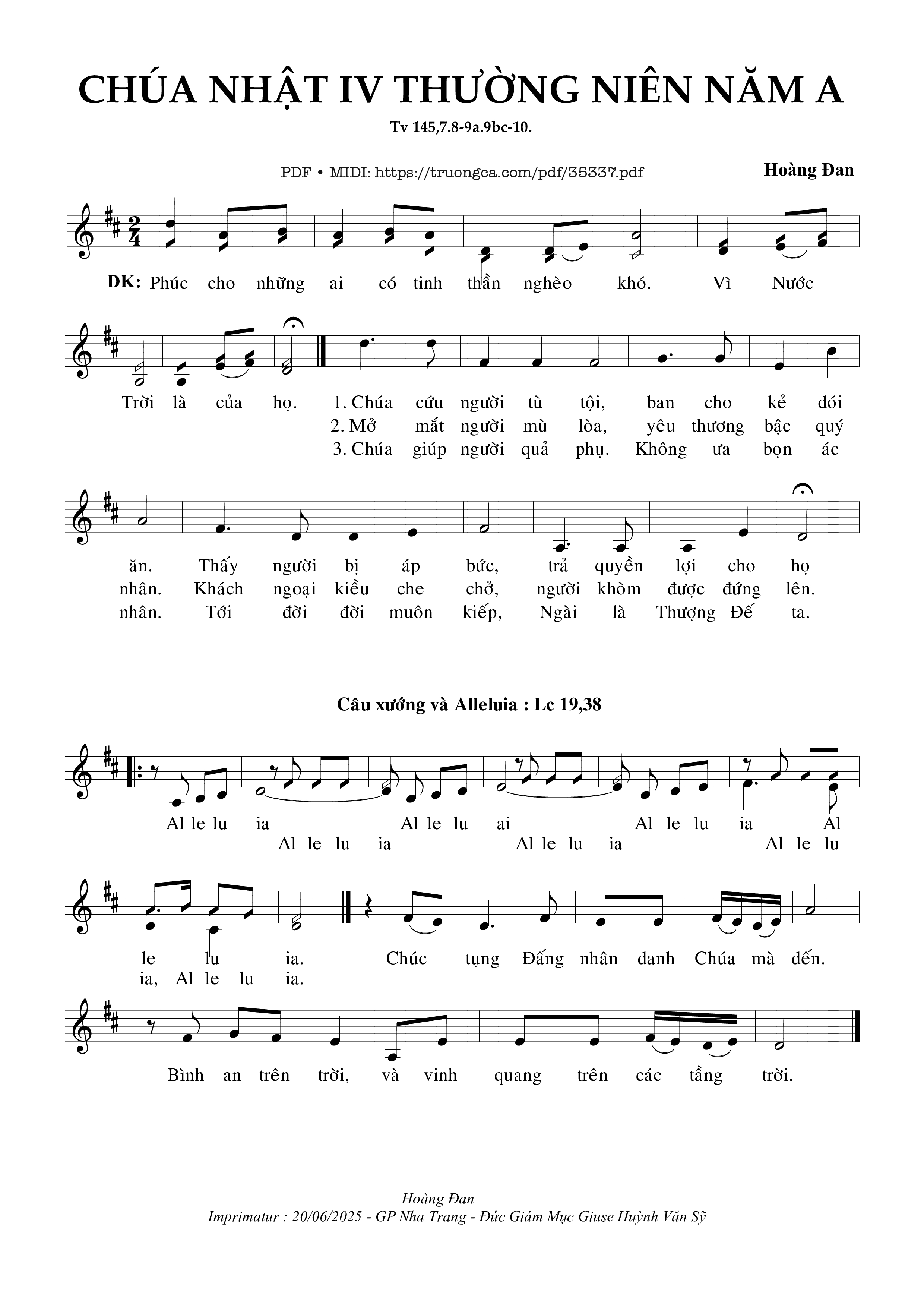 Trang 1 của Sheet nhạc PDF bài hát Thánh Vịnh 145, Chúa Nhật 4A Thường Niên - Hoàng Đan