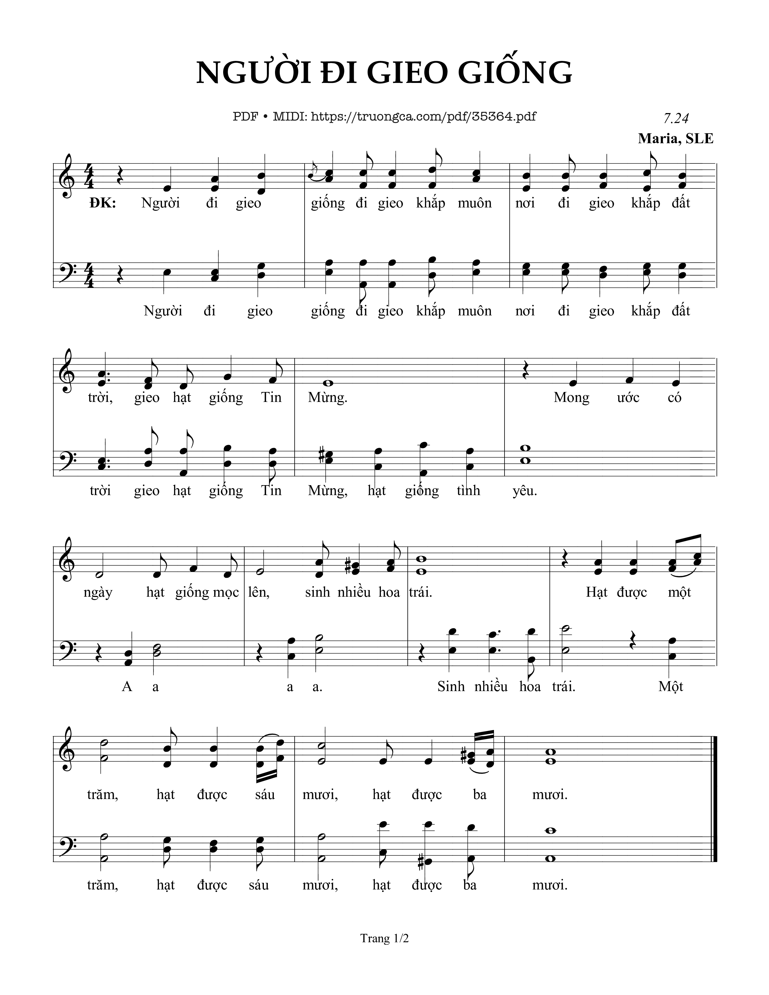 Trang 1 của Sheet nhạc PDF bài hát Người Đi Gieo Giống - Sr. Maria, Sle