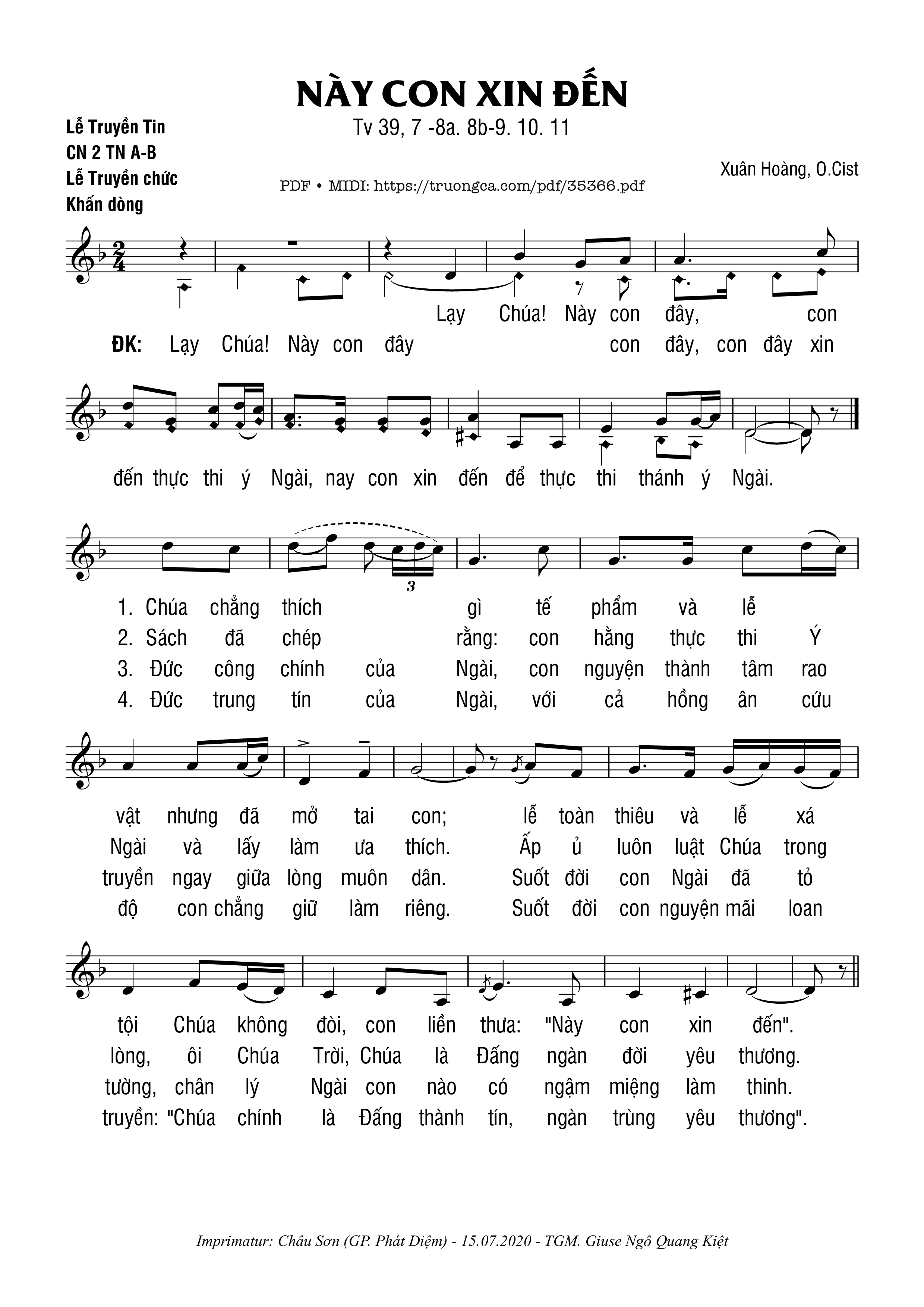 Trang 1 của Sheet nhạc PDF bài hát Thánh Vịnh 39, Này Con Xin Đến - Xuân Hoàng