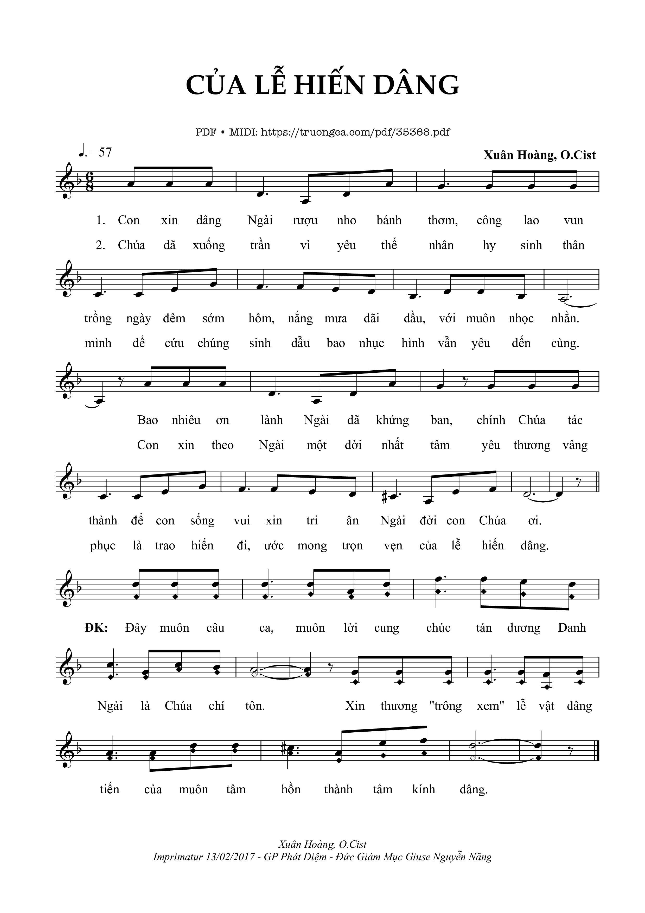 Trang 1 của Sheet nhạc PDF bài hát Của Lễ Hiến Dâng - Xuân Hoàng