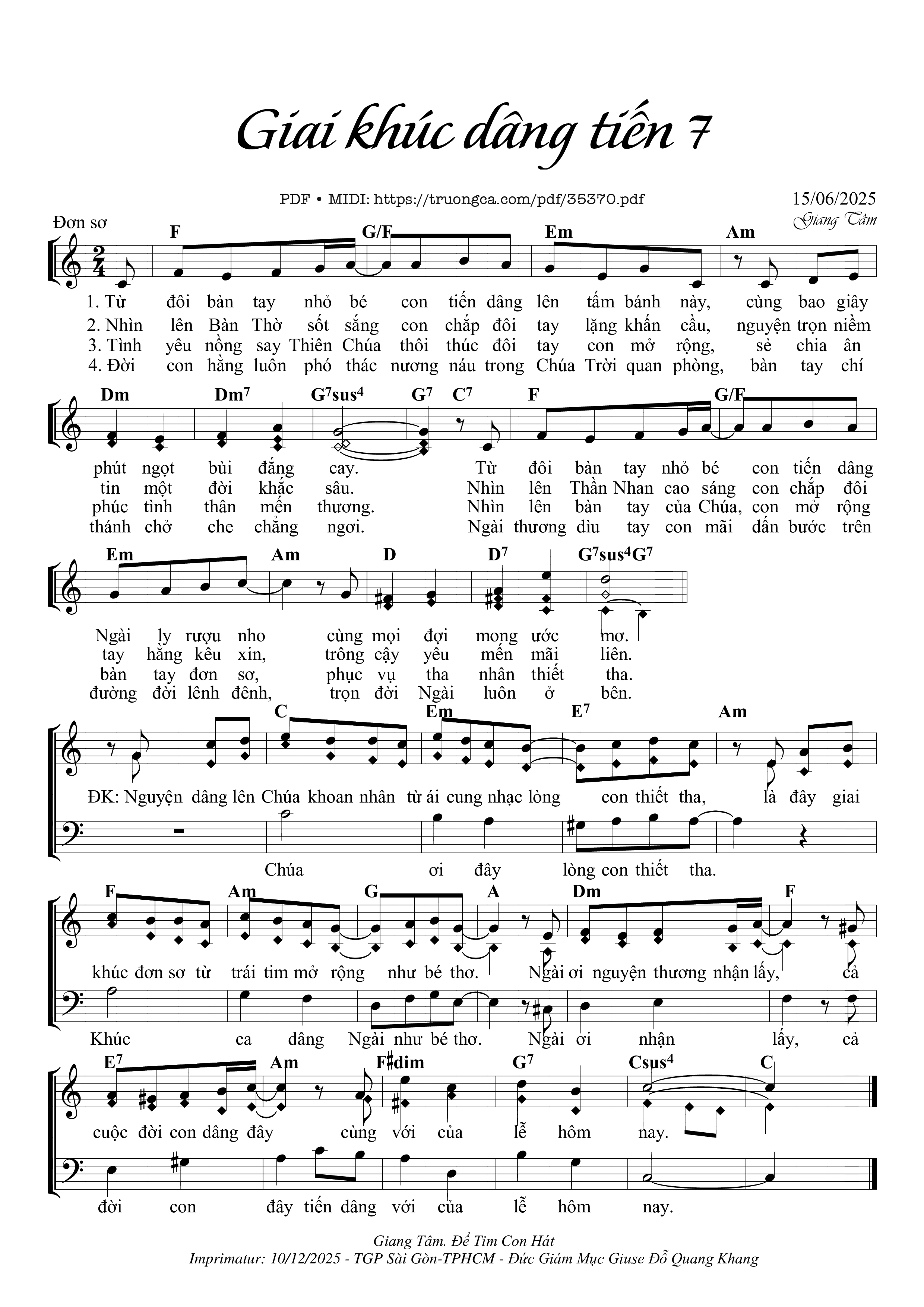 Trang 1 của Sheet nhạc PDF bài hát Giai khúc dâng tiến 7 - Giang Tâm