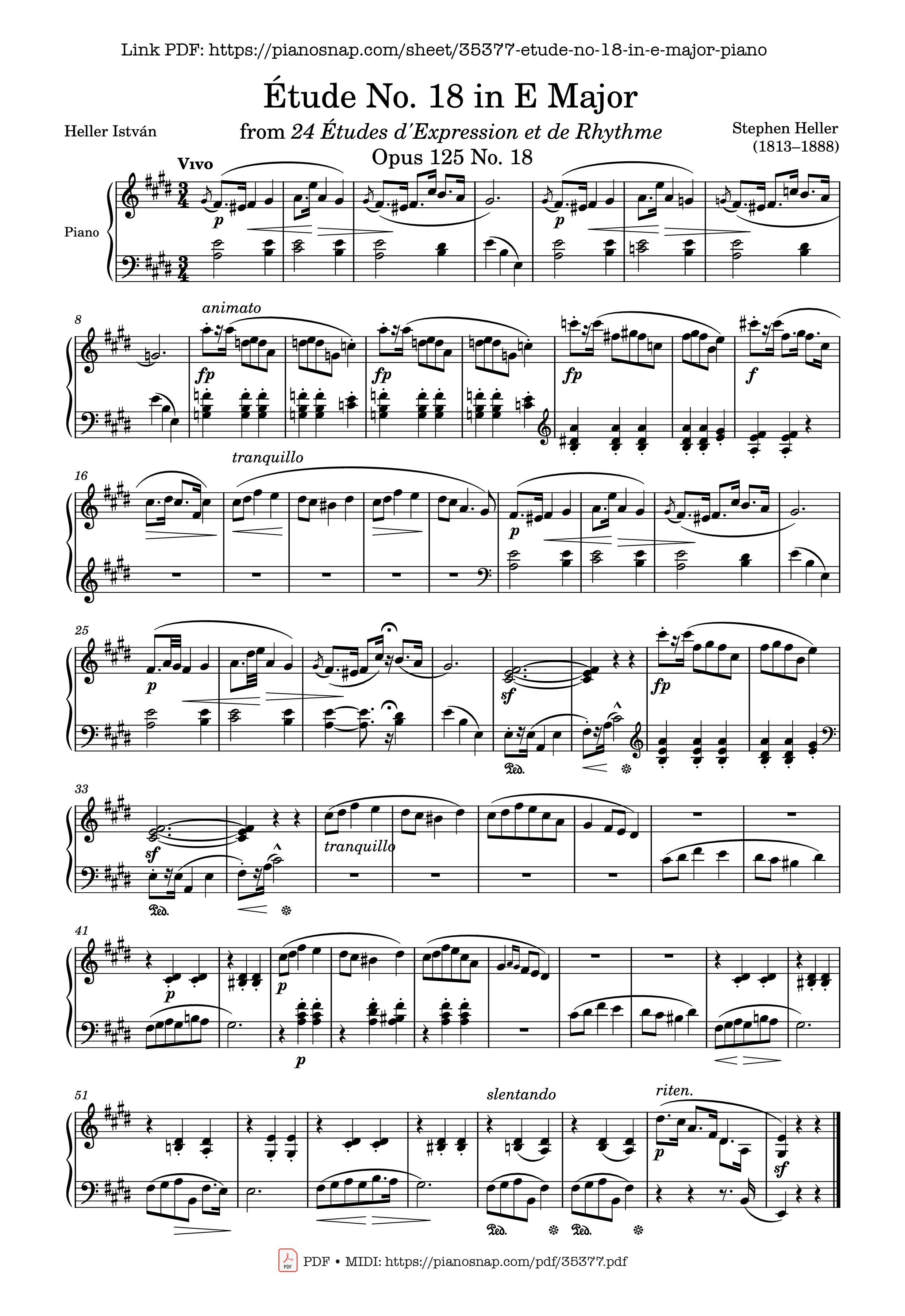 Trang 1 của Sheet nhạc PDF Piano bài hát Étude No. 18 in E Major Piano - Stephen Heller