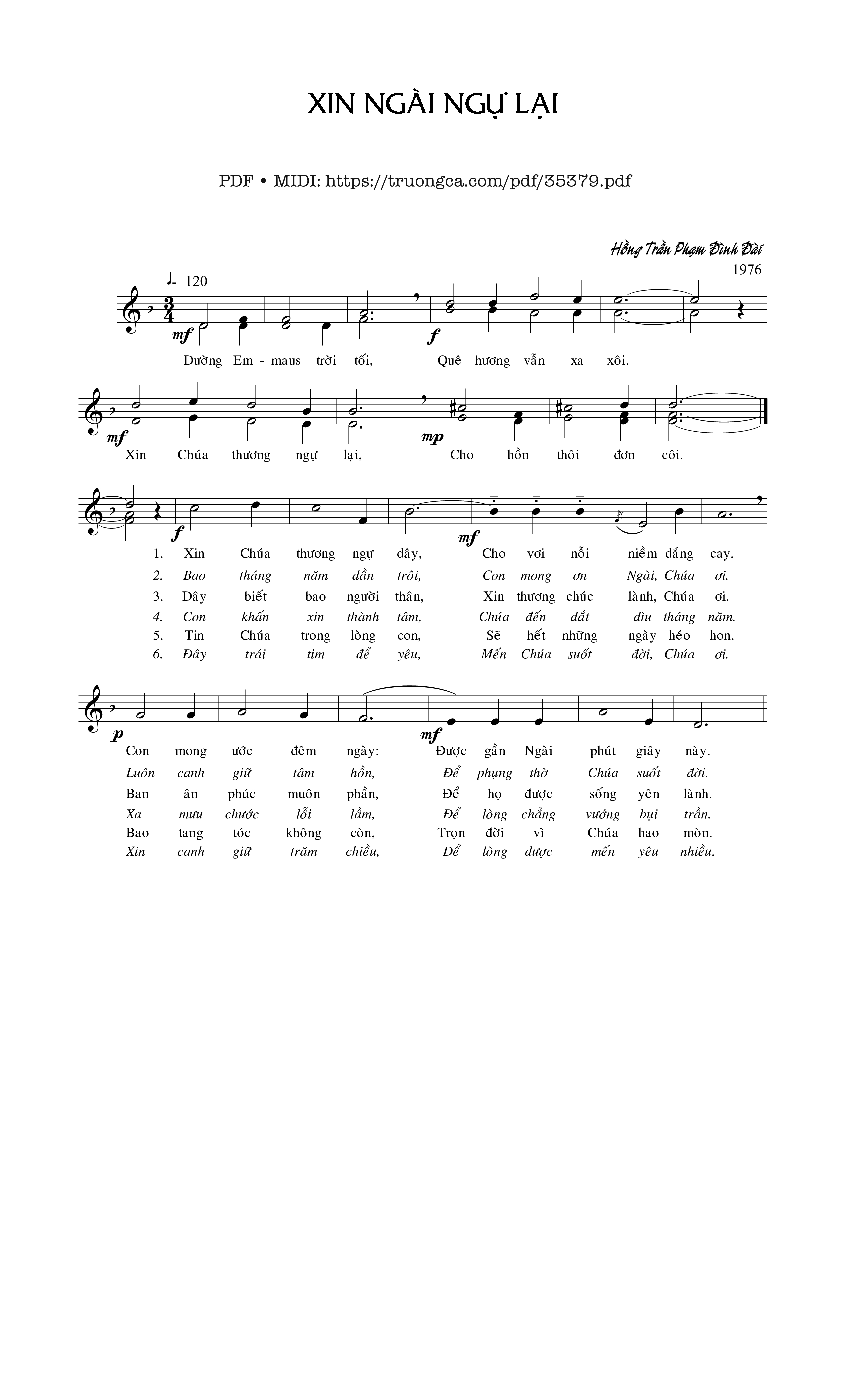 Trang 1 của Sheet nhạc PDF bài hát Xin Ngài Ngự Lại - Hồng Trần Phạm Đình Đài