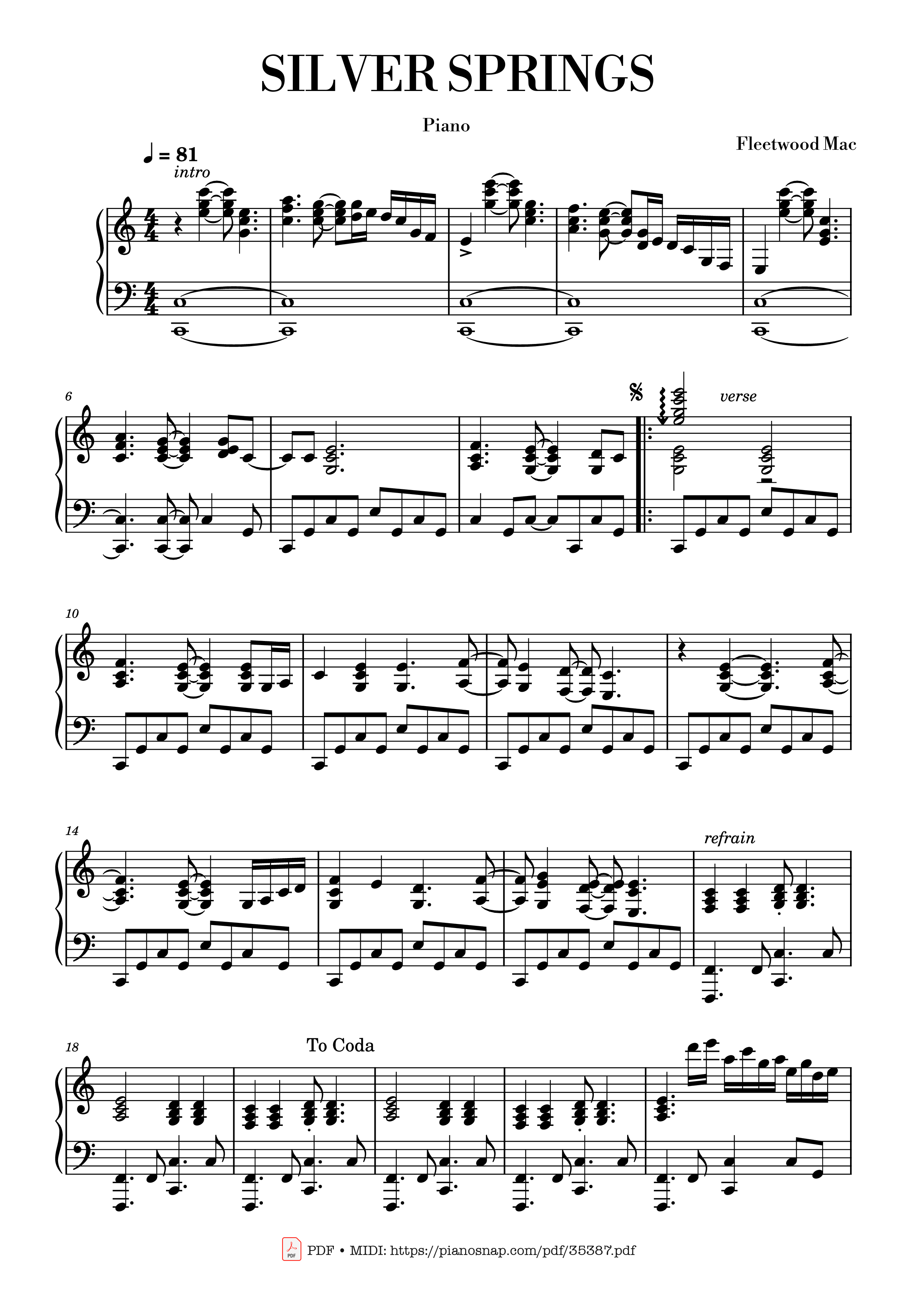 Trang 1 của Sheet nhạc PDF Piano bài hát Silver Springs Piano - Fleetwood Mac