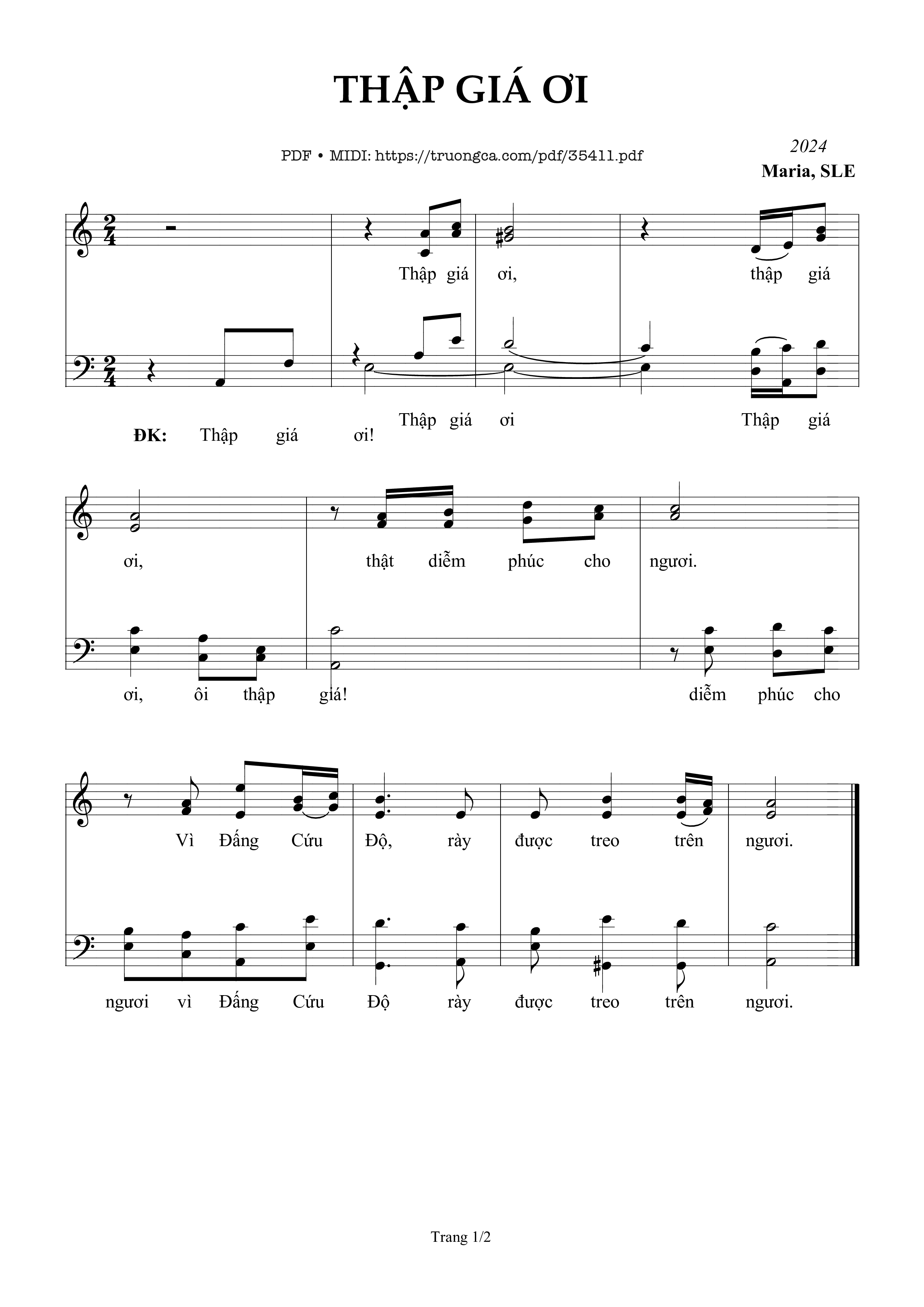 Trang 1 của Sheet nhạc PDF bài hát Thập Giá Ơi - Sr. Maria, Sle