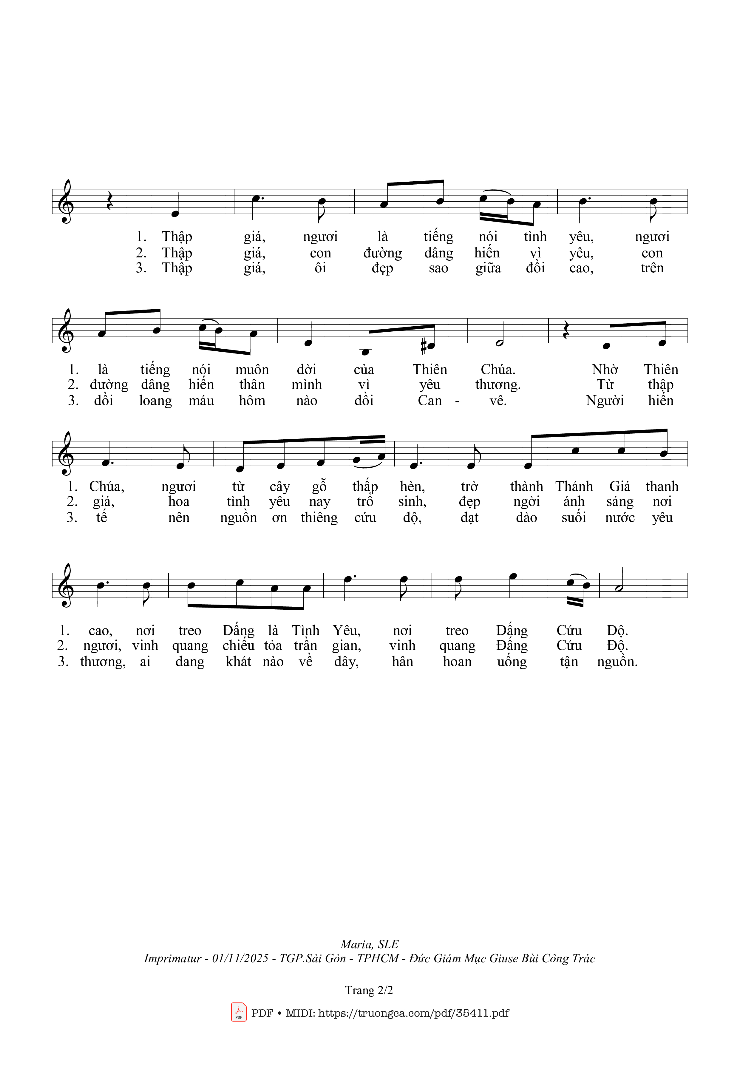 Trang 2 của Sheet nhạc PDF bài hát Thập Giá Ơi - Sr. Maria, Sle
