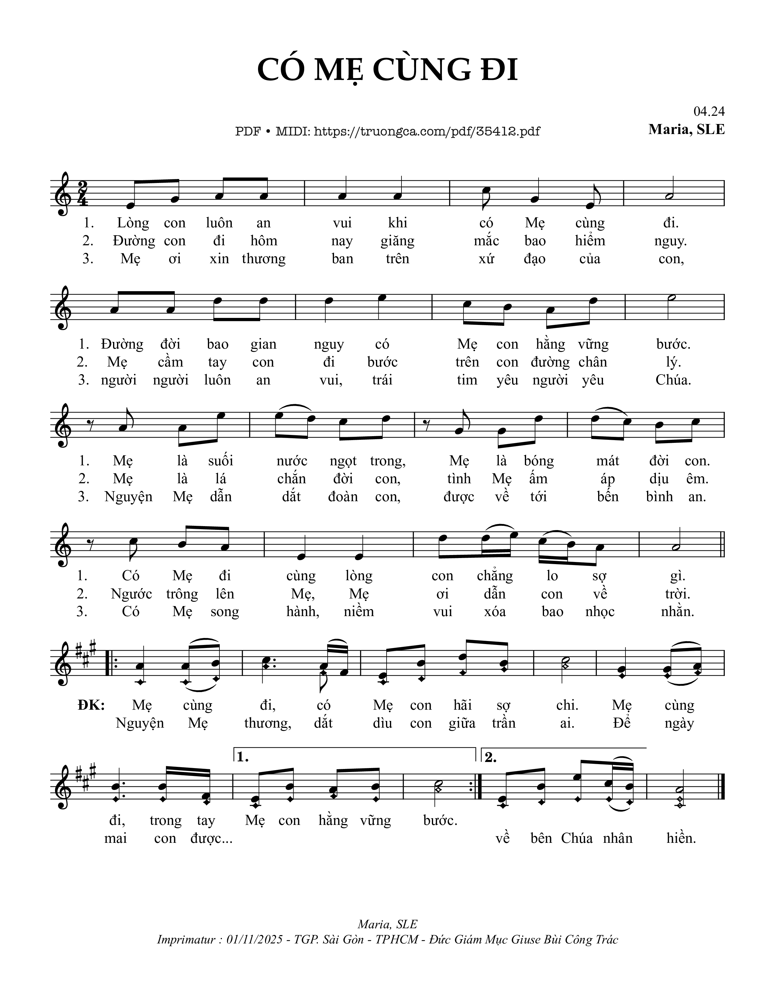 Trang 1 của Sheet nhạc PDF bài hát Có Mẹ Cùng Đi - Sr. Maria, Sle