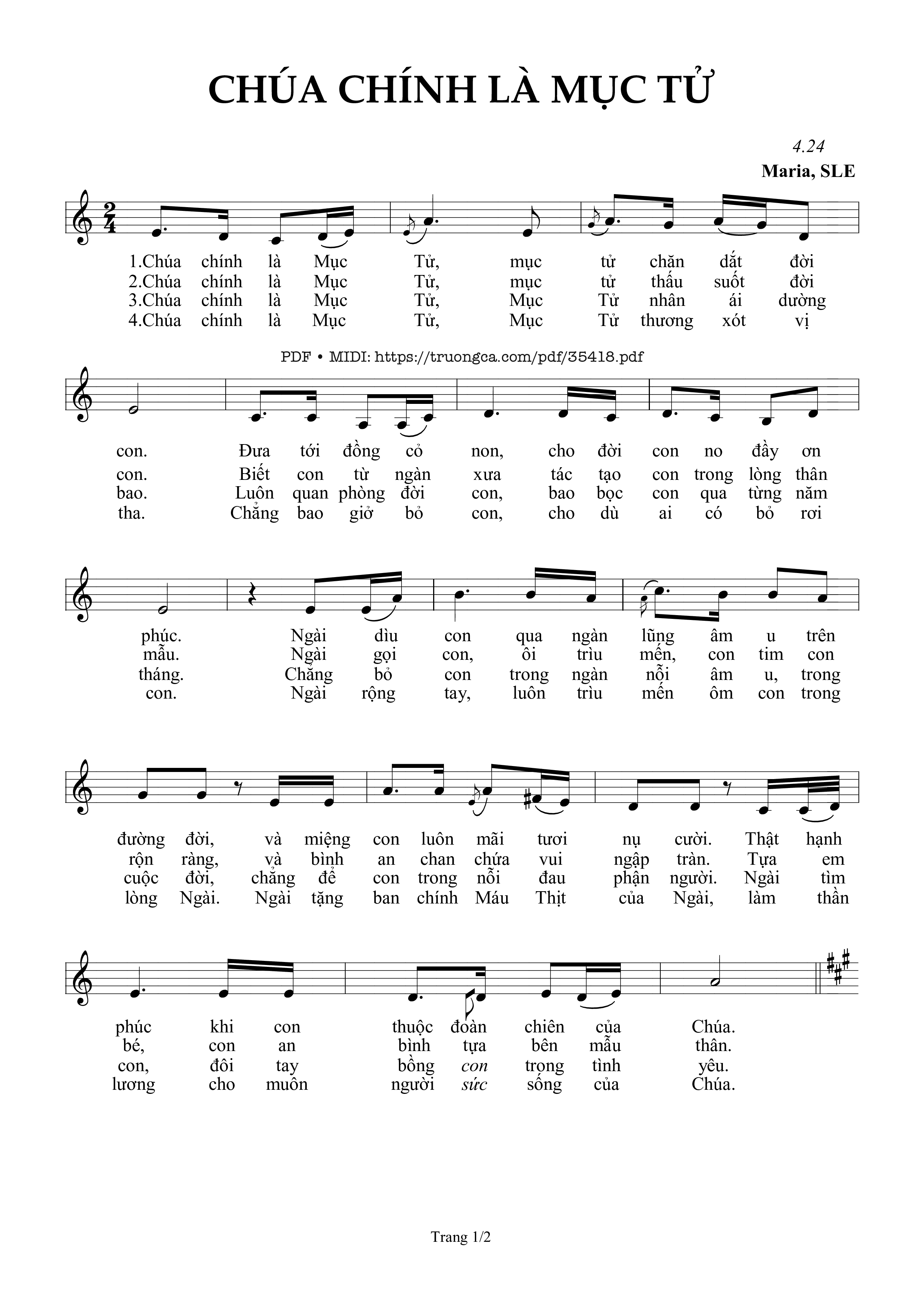 Trang 1 của Sheet nhạc PDF bài hát Chúa Chính Là Mục Tử - Sr. Maria, Sle