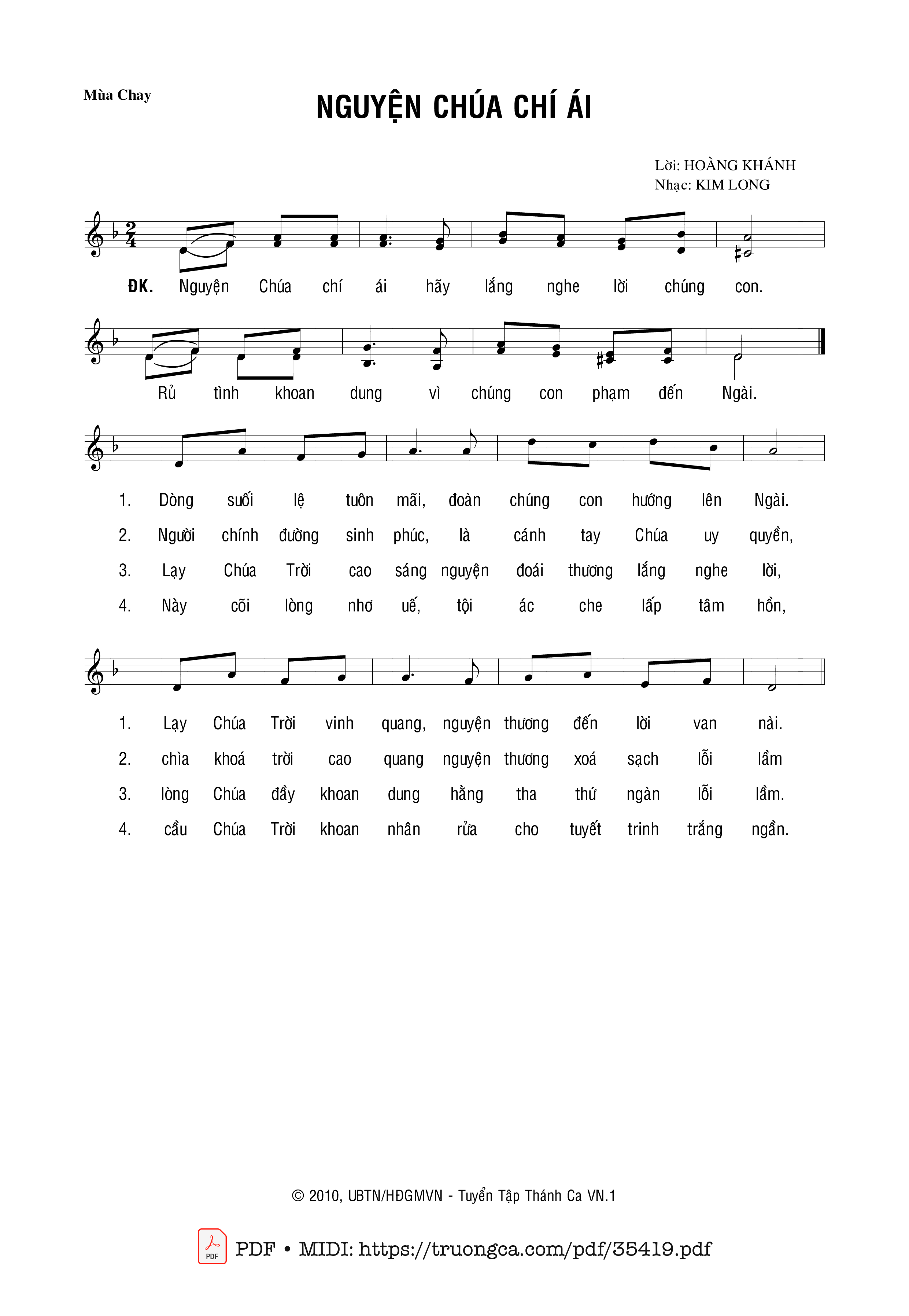 Trang 1 của Sheet nhạc PDF bài hát Nguyện Chúa Chí Ái - Hoàng Khánh &Amp; Kim Long