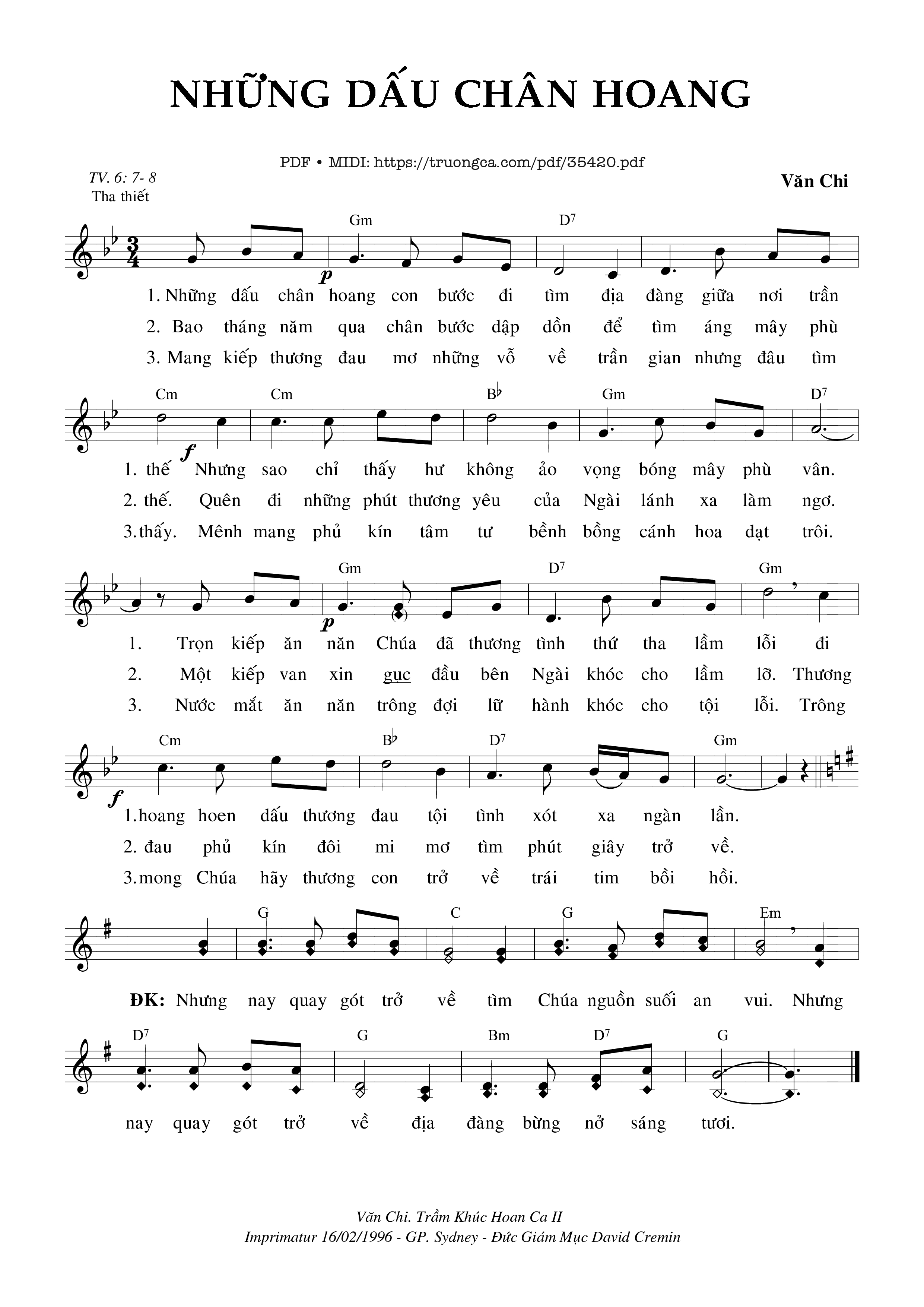 Trang 1 của Sheet nhạc PDF bài hát Những Dấu Chân Hoang - Văn Chi